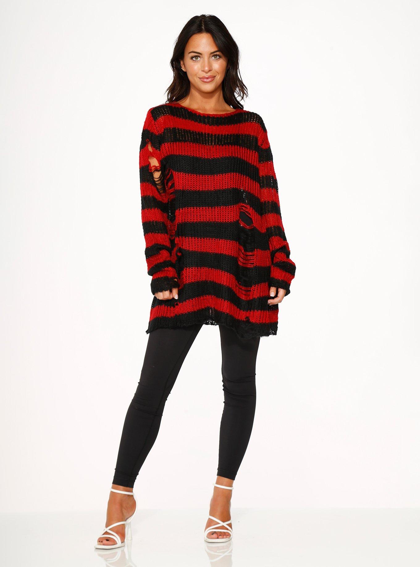Black Red Stripe Sweater, BLACK  RED, alternate