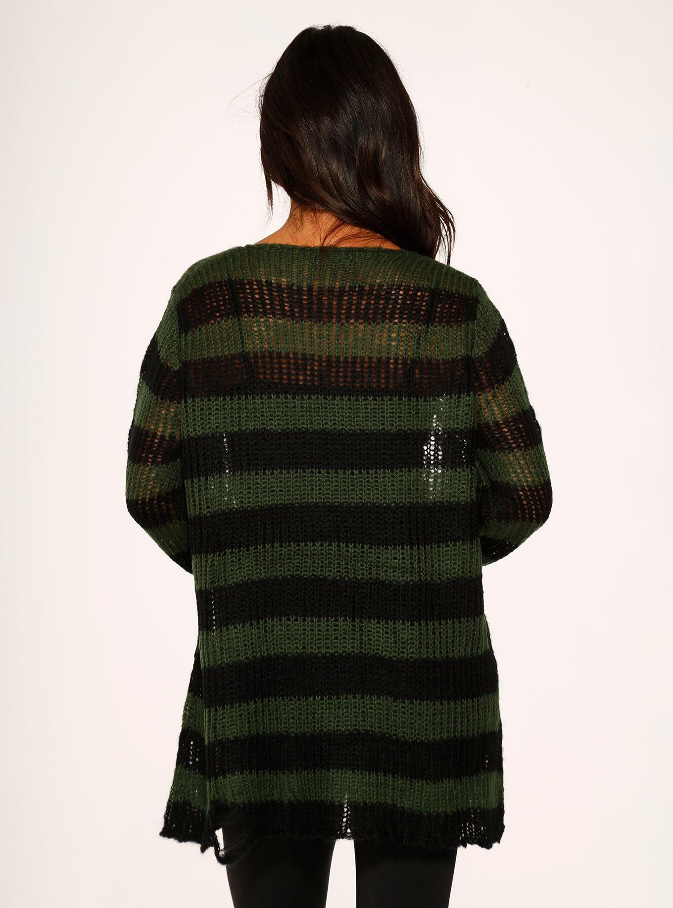 Black Green Stripe Sweater, BLACK  GREEN, alternate