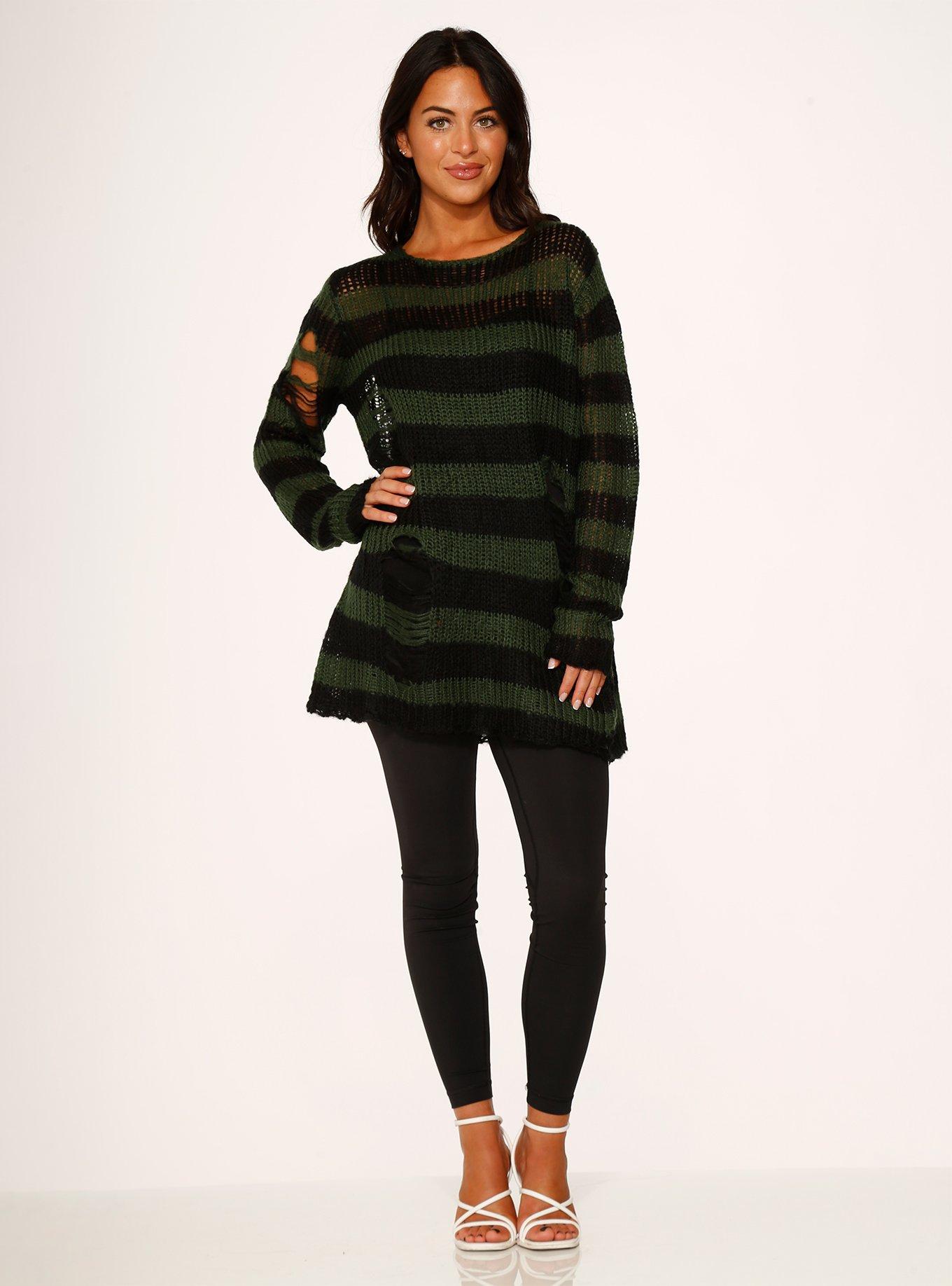 Black Green Stripe Sweater, BLACK  GREEN, alternate