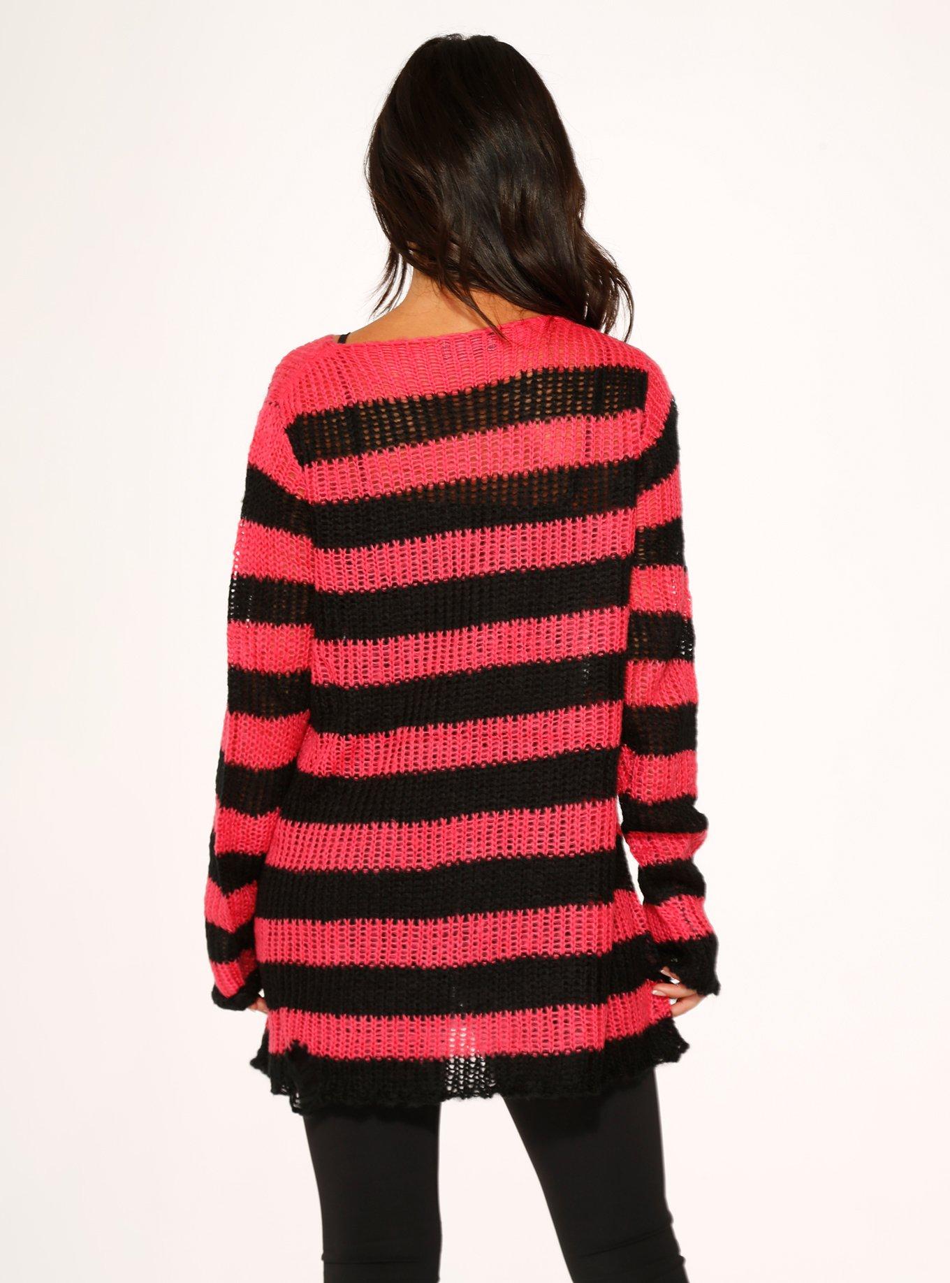 Black Pink Stripe Sweater, BLACK  PINK, alternate