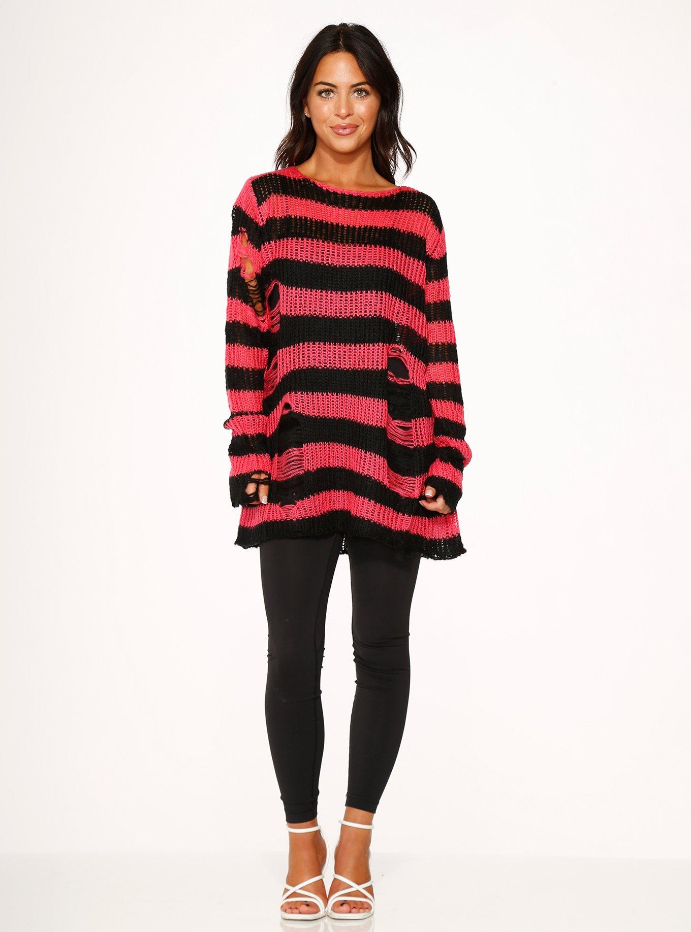Black Pink Stripe Sweater, BLACK  PINK, alternate