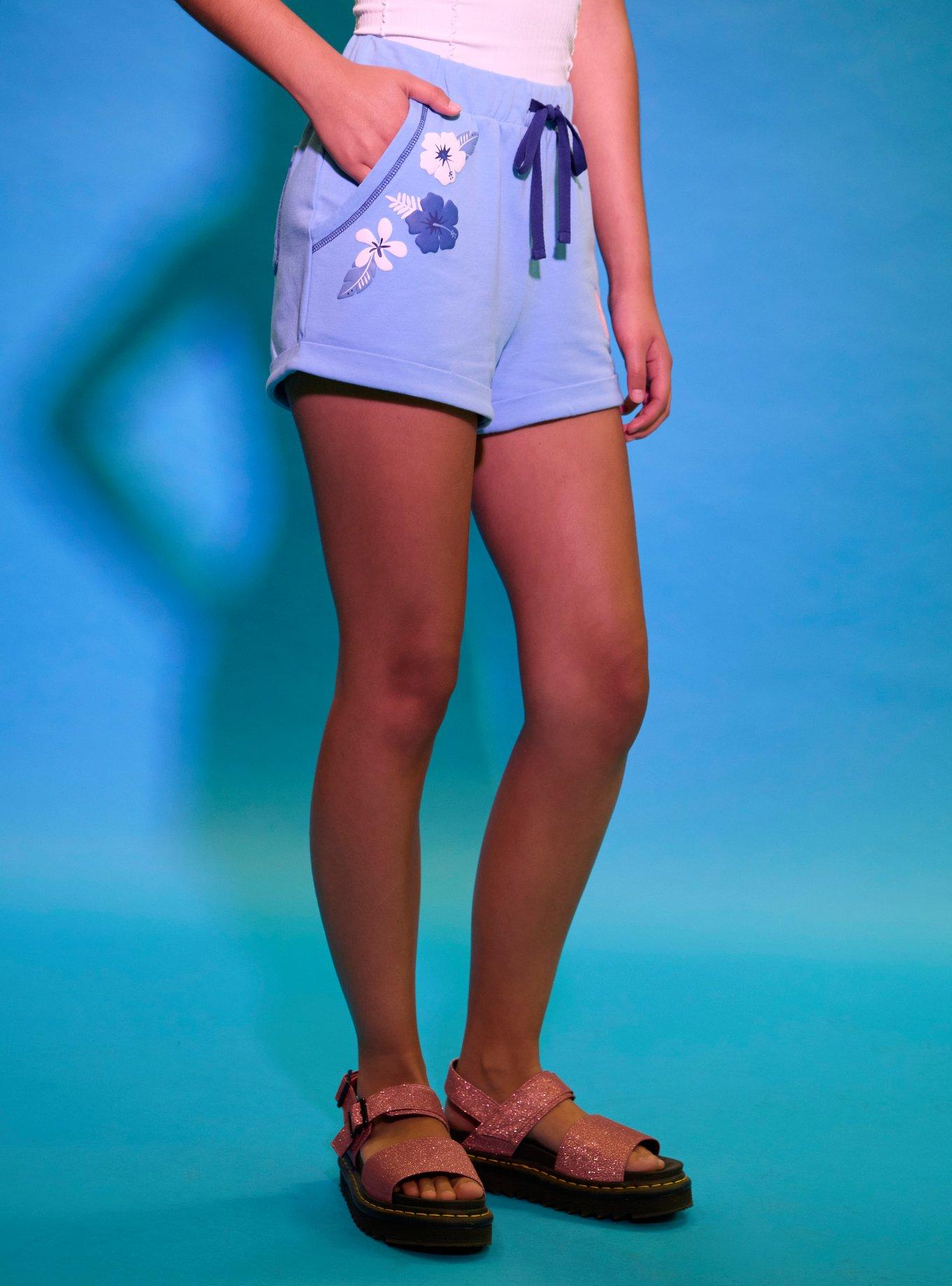 Her Universe Disney Lilo & Stitch Floral Stitch Lounge Shorts, BLUE, alternate