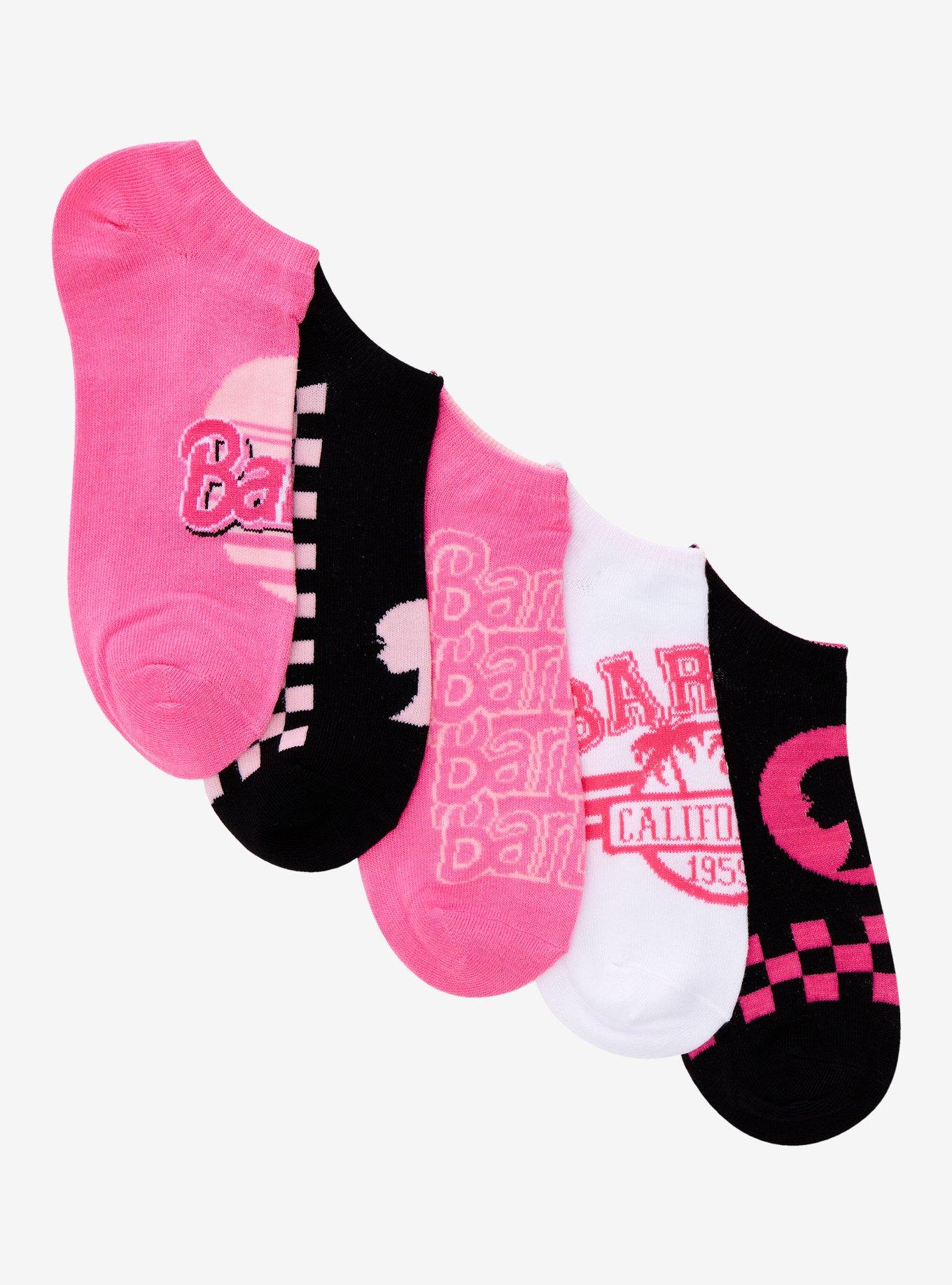 Barbie Pink Logo Checker No-Show Socks 5 Pair, , hi-res