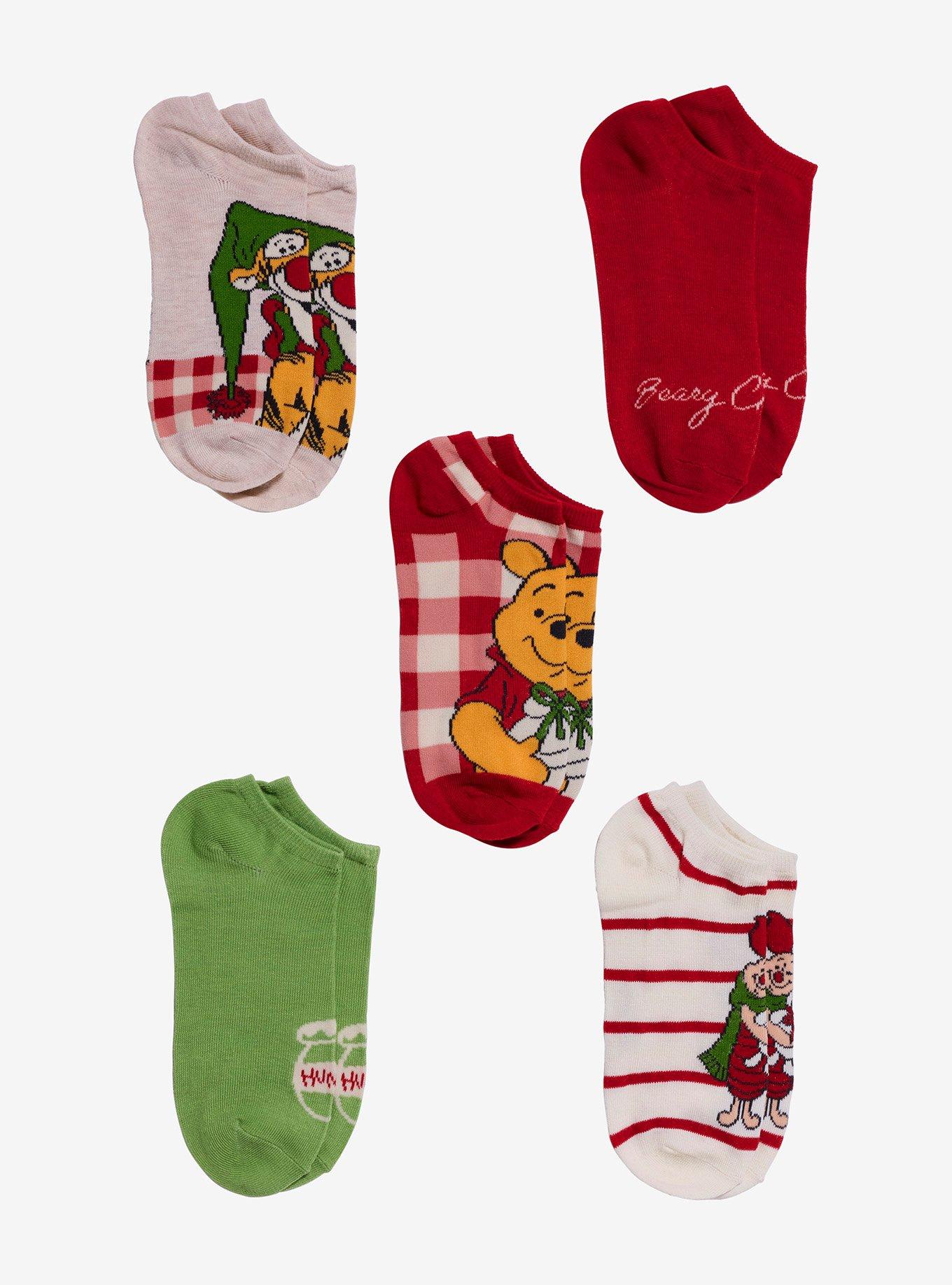 Disney Winnie The Pooh Christmas No-Show Socks 5 Pair, , hi-res