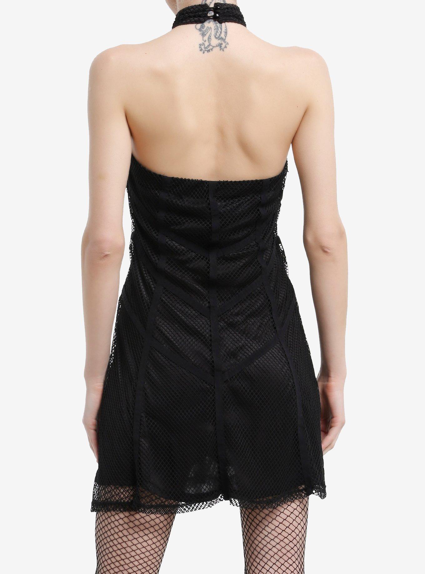 Cosmic Aura Fishnet Halter Dress, BLACK, alternate
