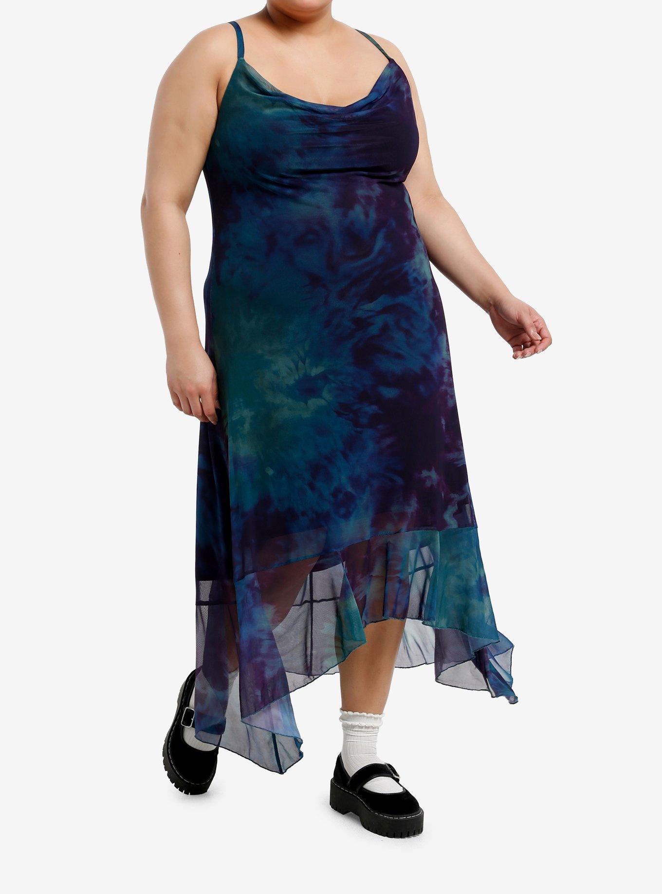 Cosmic Aura Purple & Blue Watercolor Slip Dress Plus Size, , hi-res