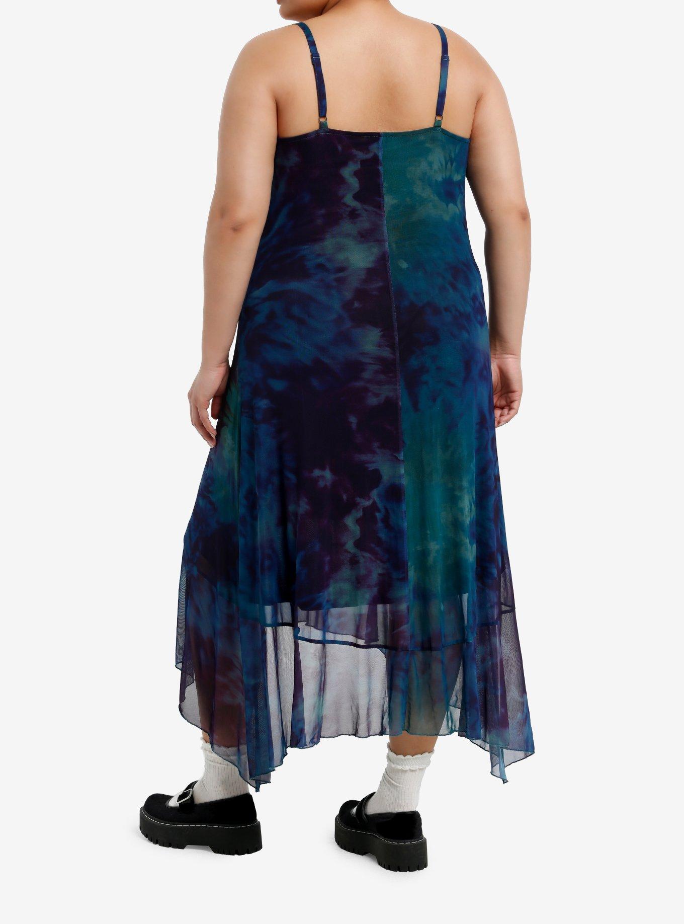 Cosmic Aura Purple & Blue Watercolor Slip Dress Plus Size, PURPLE, alternate