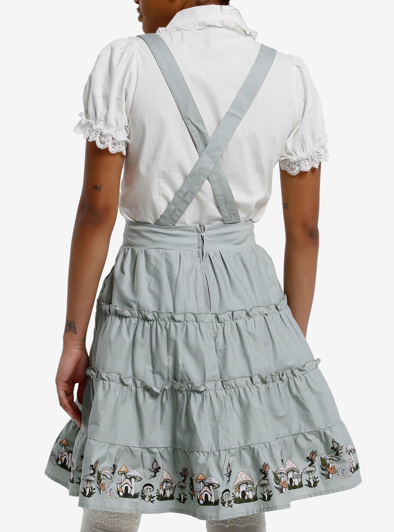 Thorn & Fable Mushroom Tiered Ruffle Skirtall, GREEN, alternate