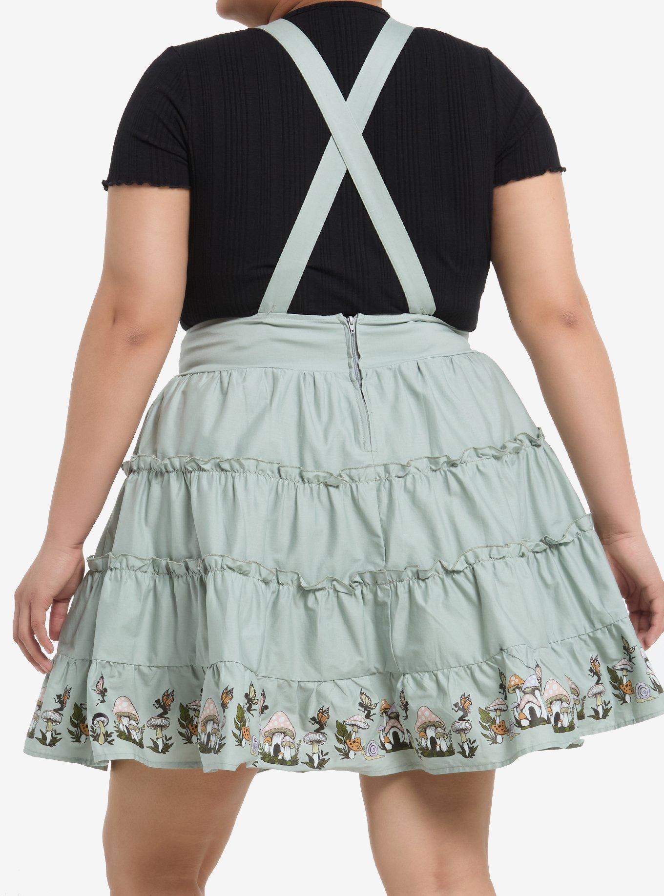 Thorn & Fable Mushroom Tiered Ruffle Skirtall Plus Size, GREEN, alternate