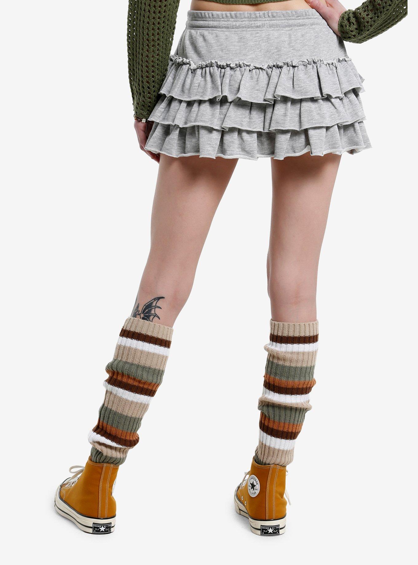 Thorn & Fable Grey Heathered Knit Ruffle Mini Skirt, , hi-res