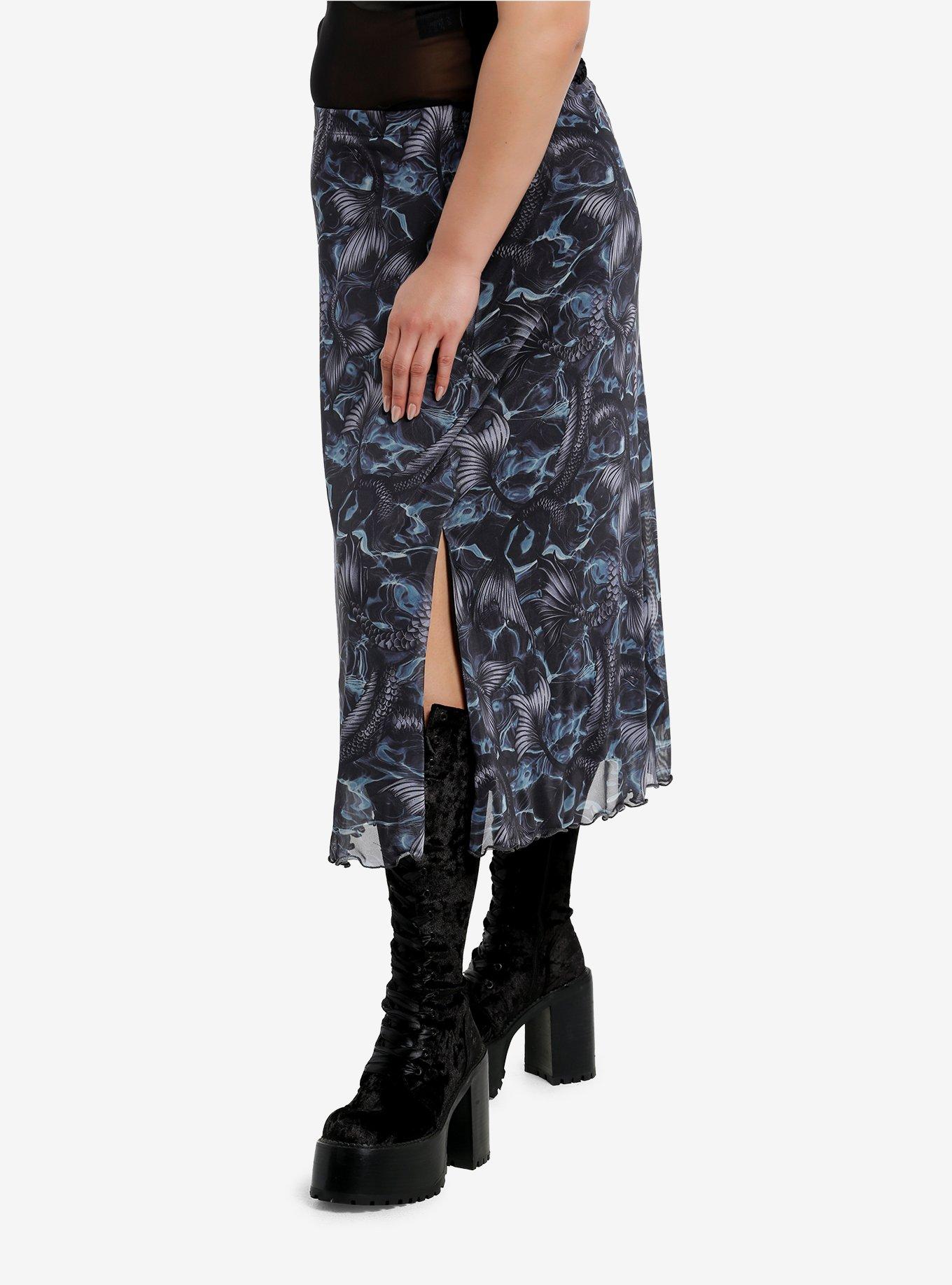 Cosmic Aura Mermaid Tail Mesh Midaxi Skirt Plus Size, BLACK, alternate