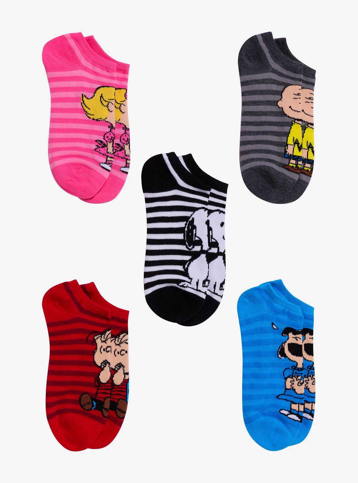 Peanuts Character Stripe No-Show Socks 5 Pair, , hi-res