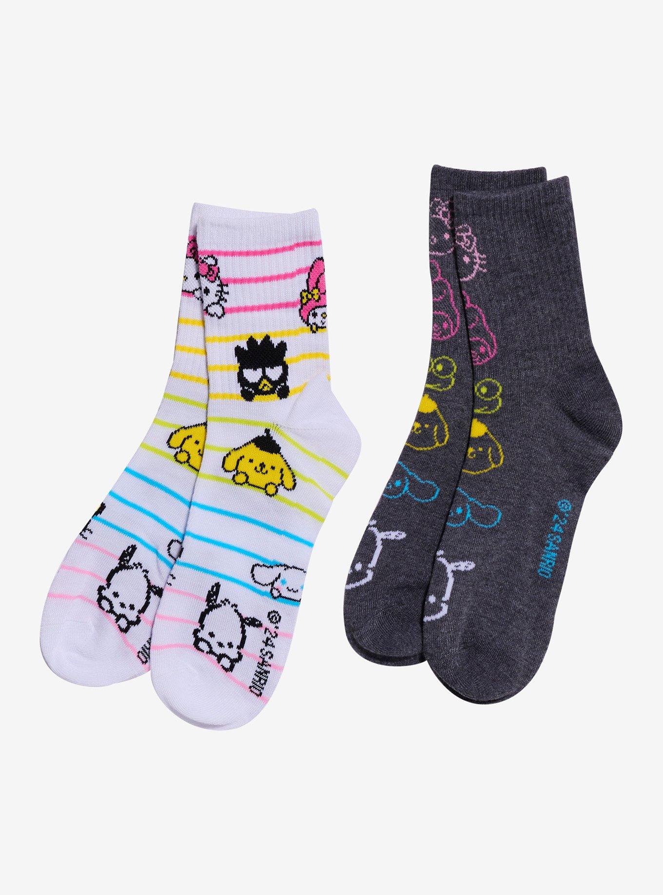 Hello Kitty And Friends Rainbow Outline Crew Socks 2 Pair, , hi-res