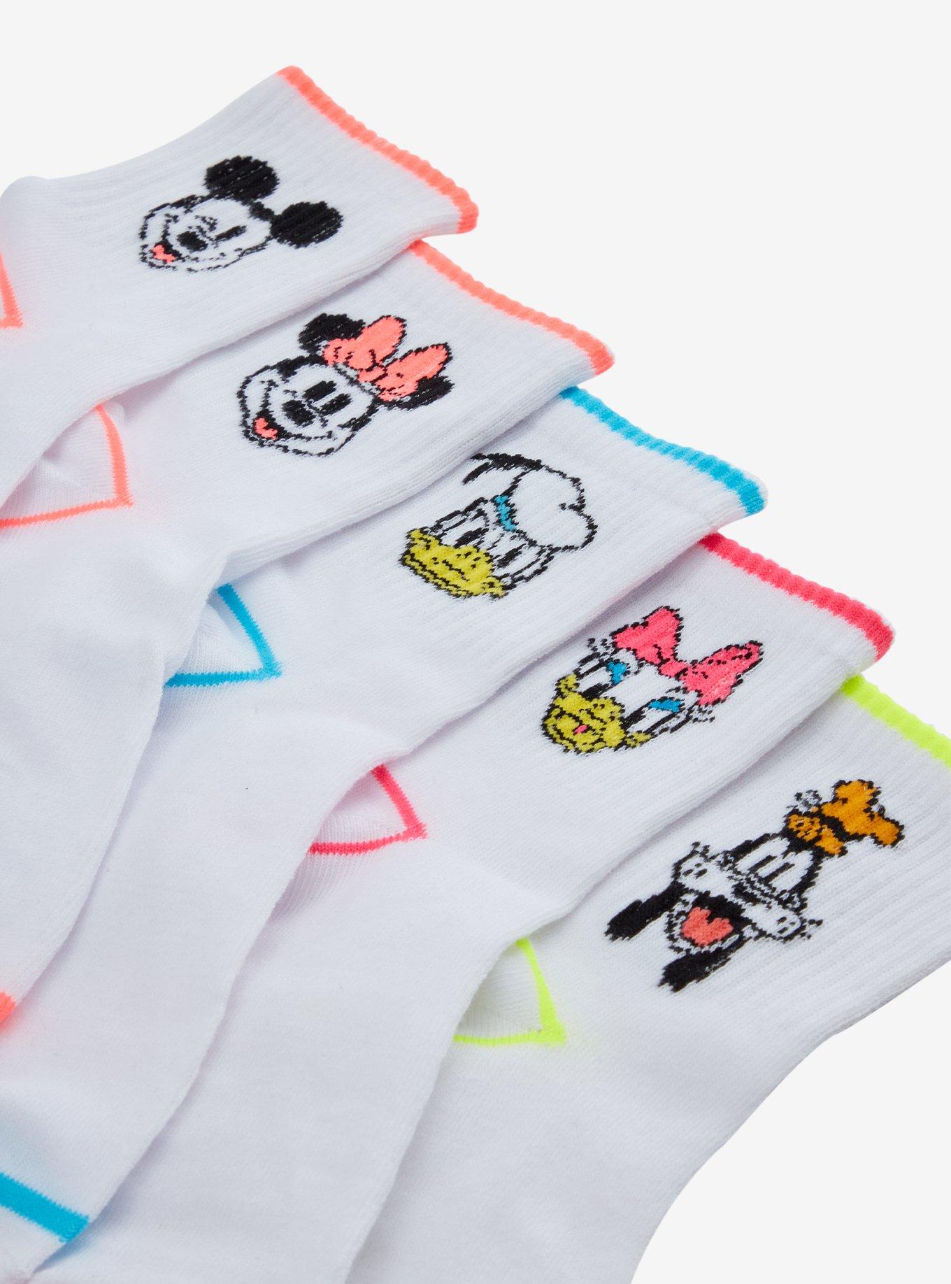 Disney Mickey Mouse And Friends Neon Stripe Ankle Socks 5 Pair, , hi-res