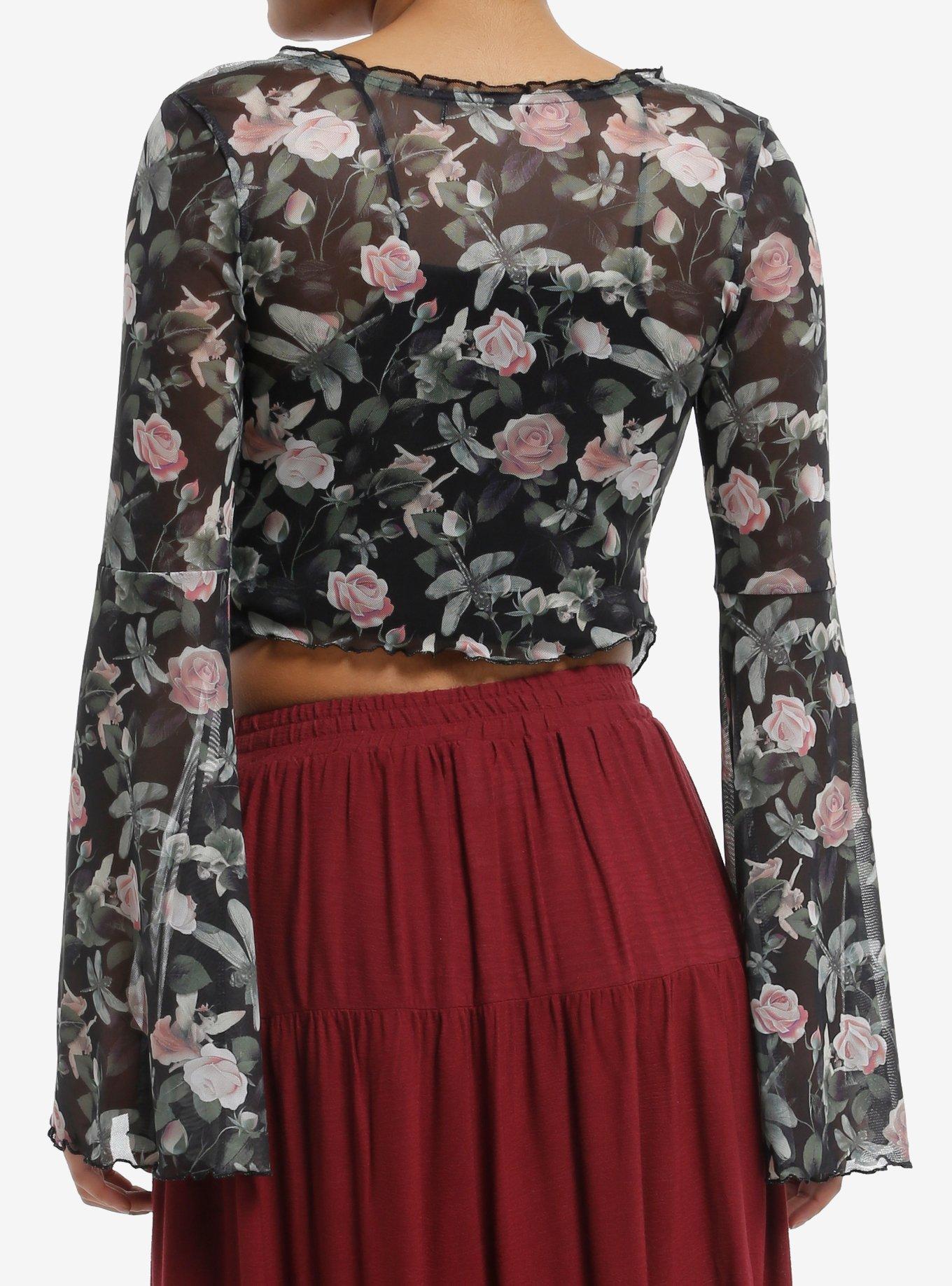 Thorn & Fable Fairy Rose Bell Sleeve Girls Crop Shrug, , hi-res