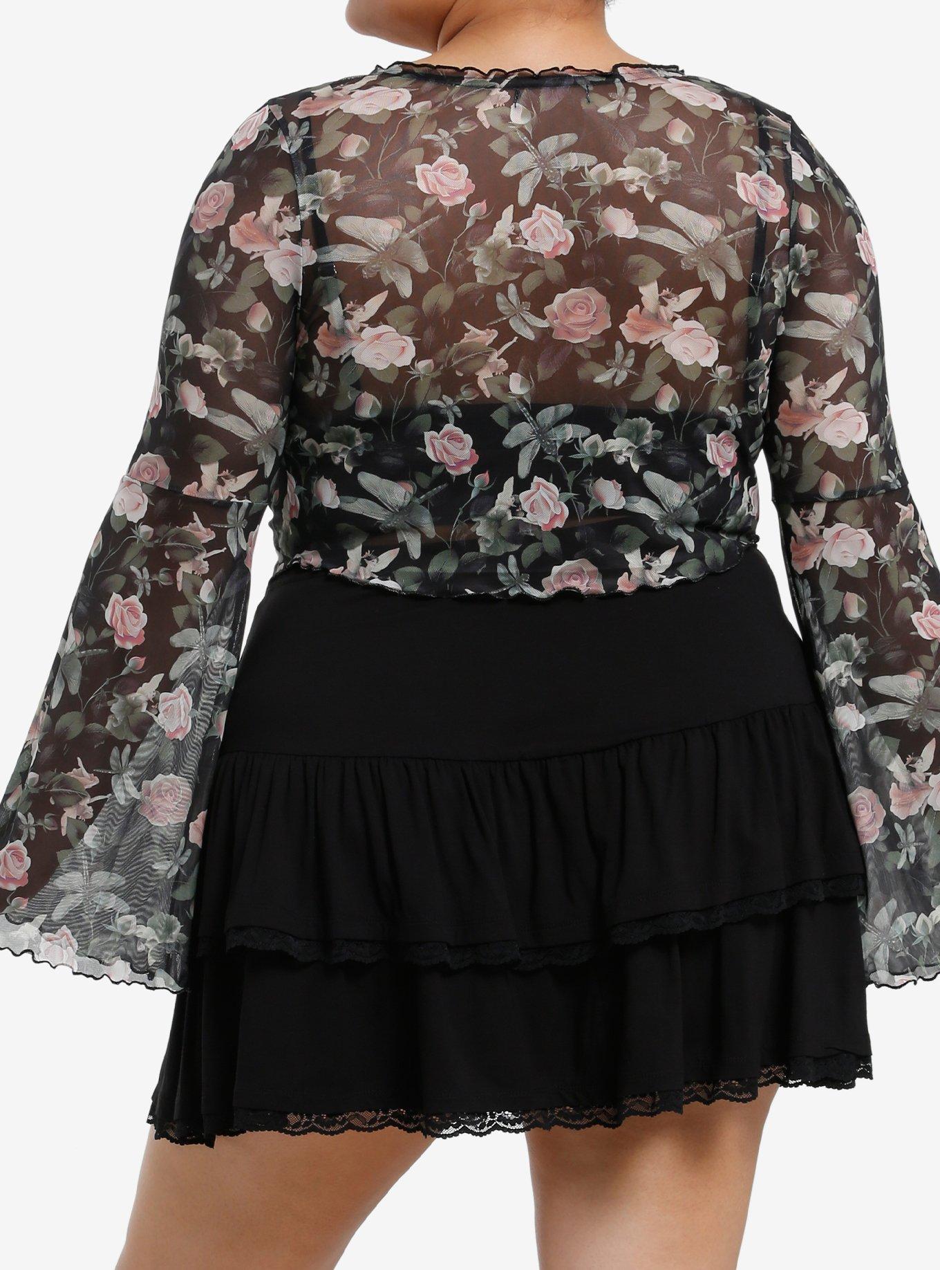Thorn & Fable Fairy Rose Bell Sleeve Girls Crop Shrug Plus Size, PINK, alternate