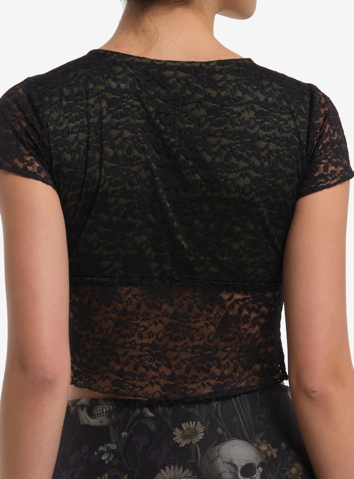 Cosmic Aura Olive & Black Lace Girls Baby Top, BLACK, alternate