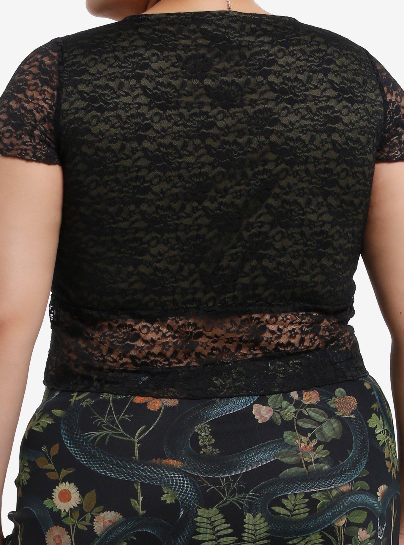 Cosmic Aura Olive & Black Lace Girls Baby Top Plus Size, BLACK, alternate
