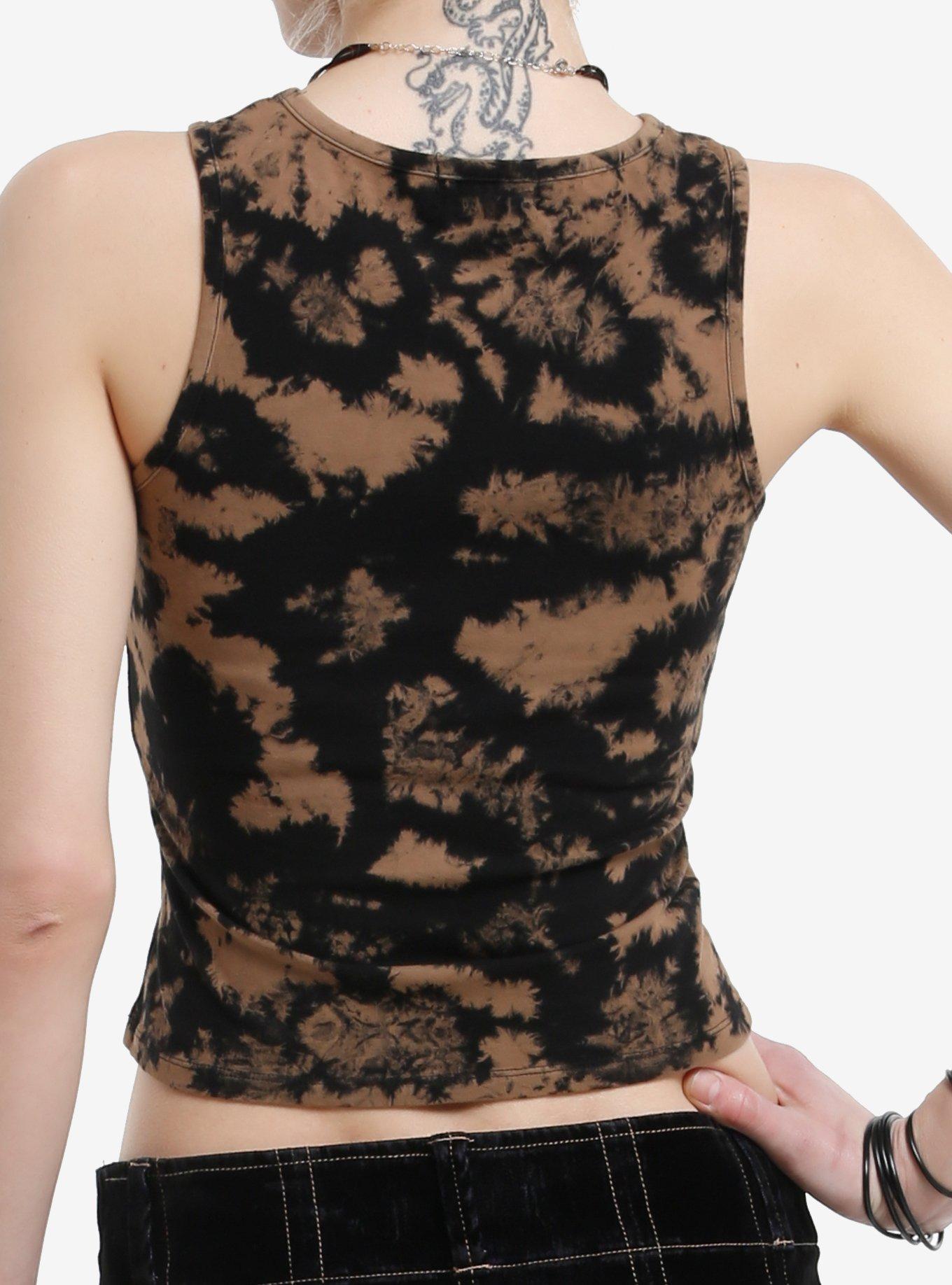 Cosmic Aura Black & Brown Bleach Wash Girls Tank Top, BROWN, alternate