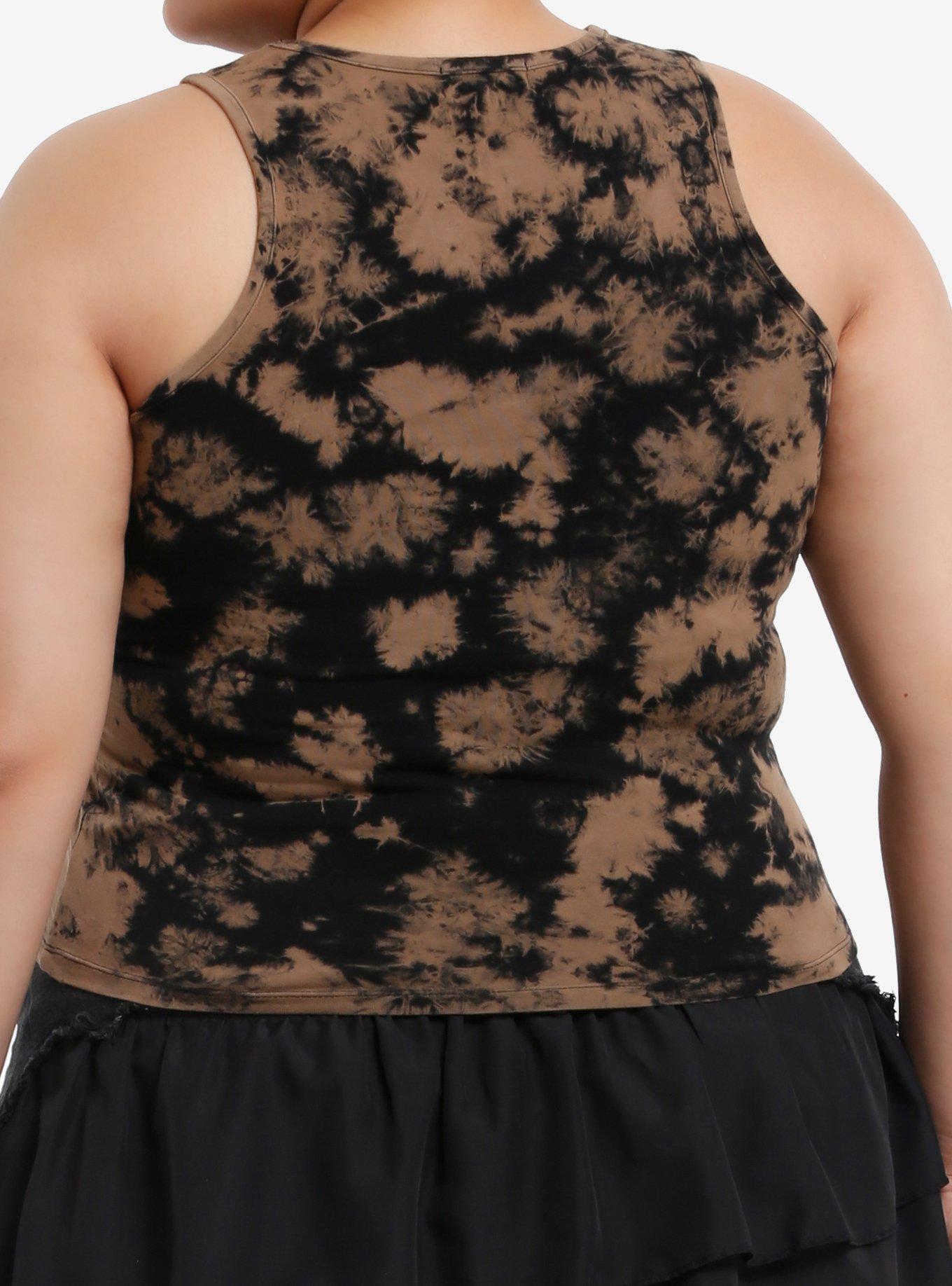 Cosmic Aura Black & Brown Bleach Wash Girls Tank Top Plus Size, BROWN, alternate