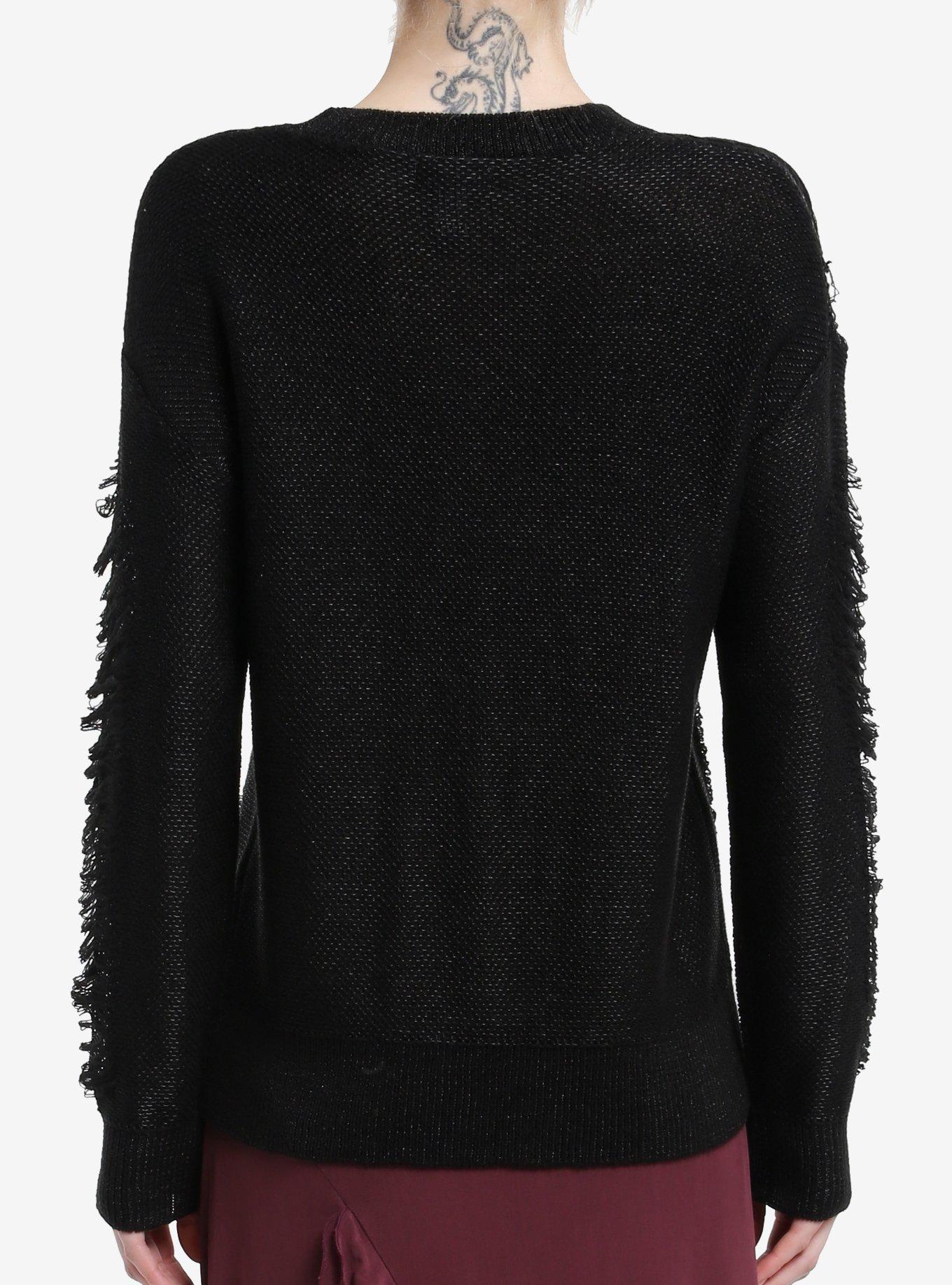 Cosmic Aura Black Lurex Destructed Girls Sweater, , hi-res
