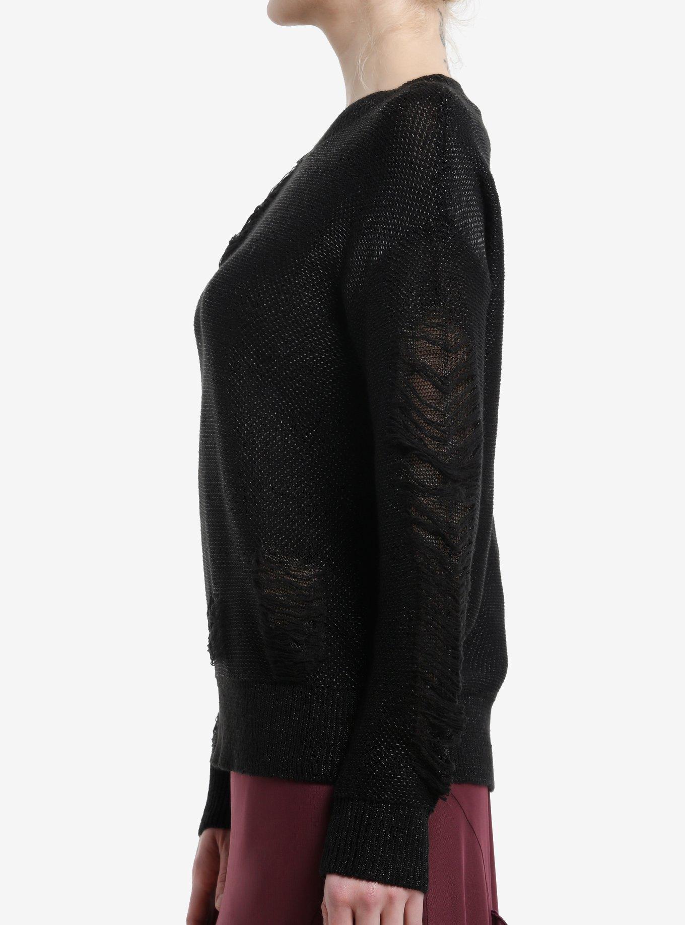 Cosmic Aura Black Lurex Destructed Girls Sweater, BLACK, alternate