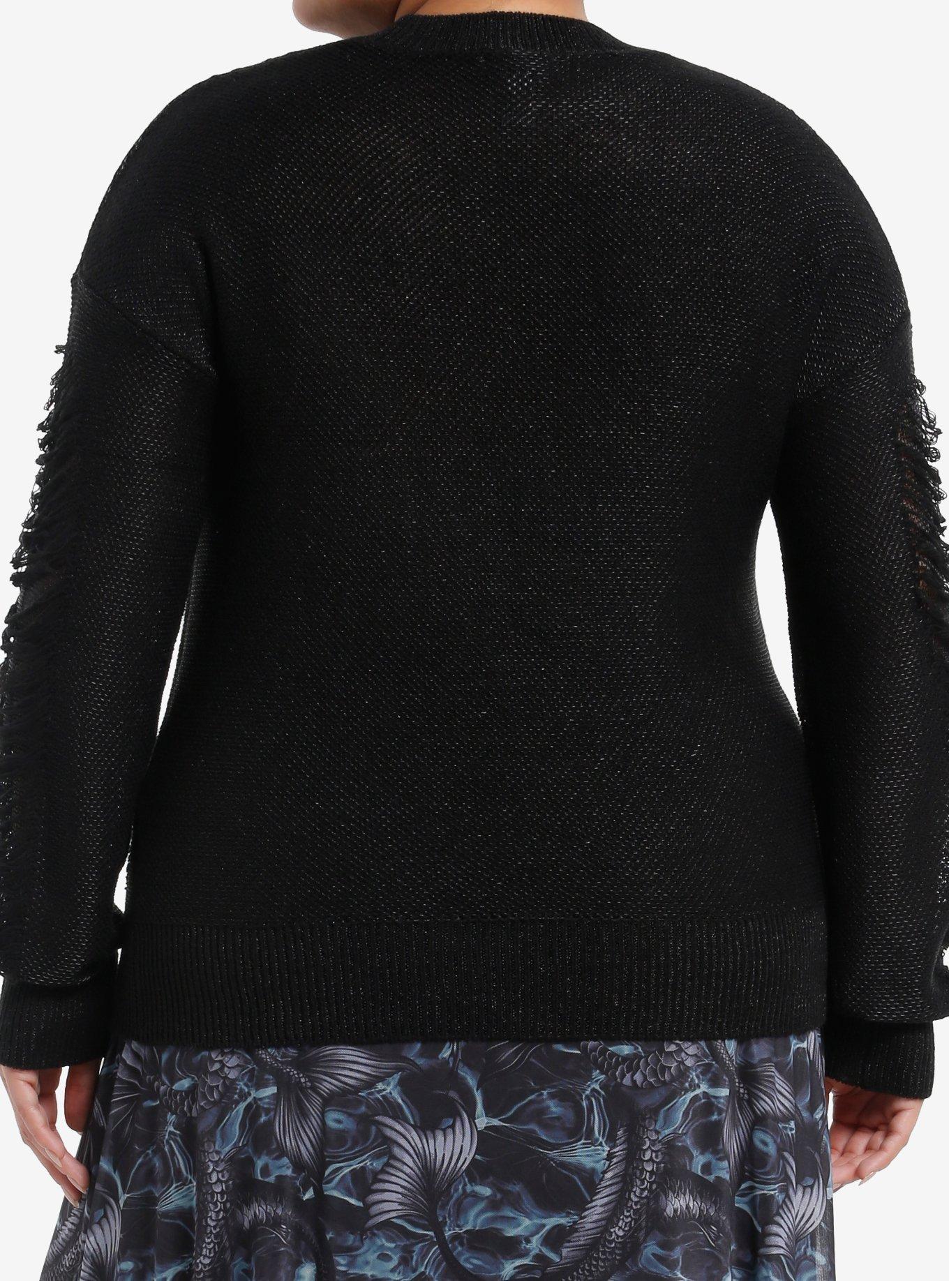 Cosmic Aura Black Lurex Destructed Girls Sweater Plus Size, BLACK, alternate