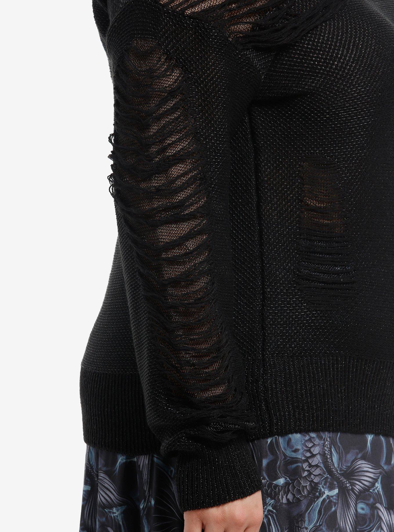 Cosmic Aura Black Lurex Destructed Girls Sweater Plus Size, BLACK, alternate