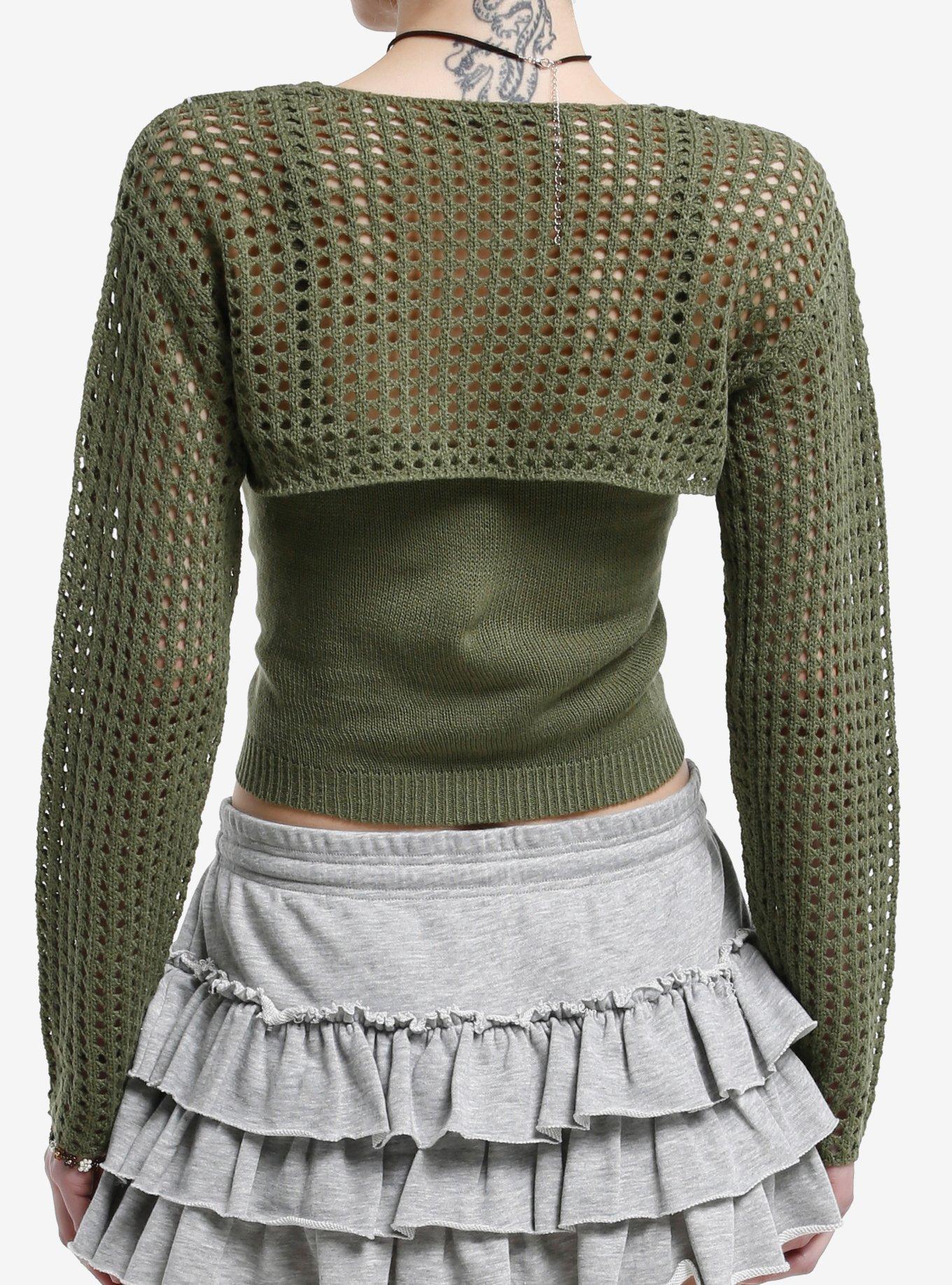 Thorn & Fable Green Cottagecore Girls Crop Shrug & Tank Top Set, GREEN, alternate