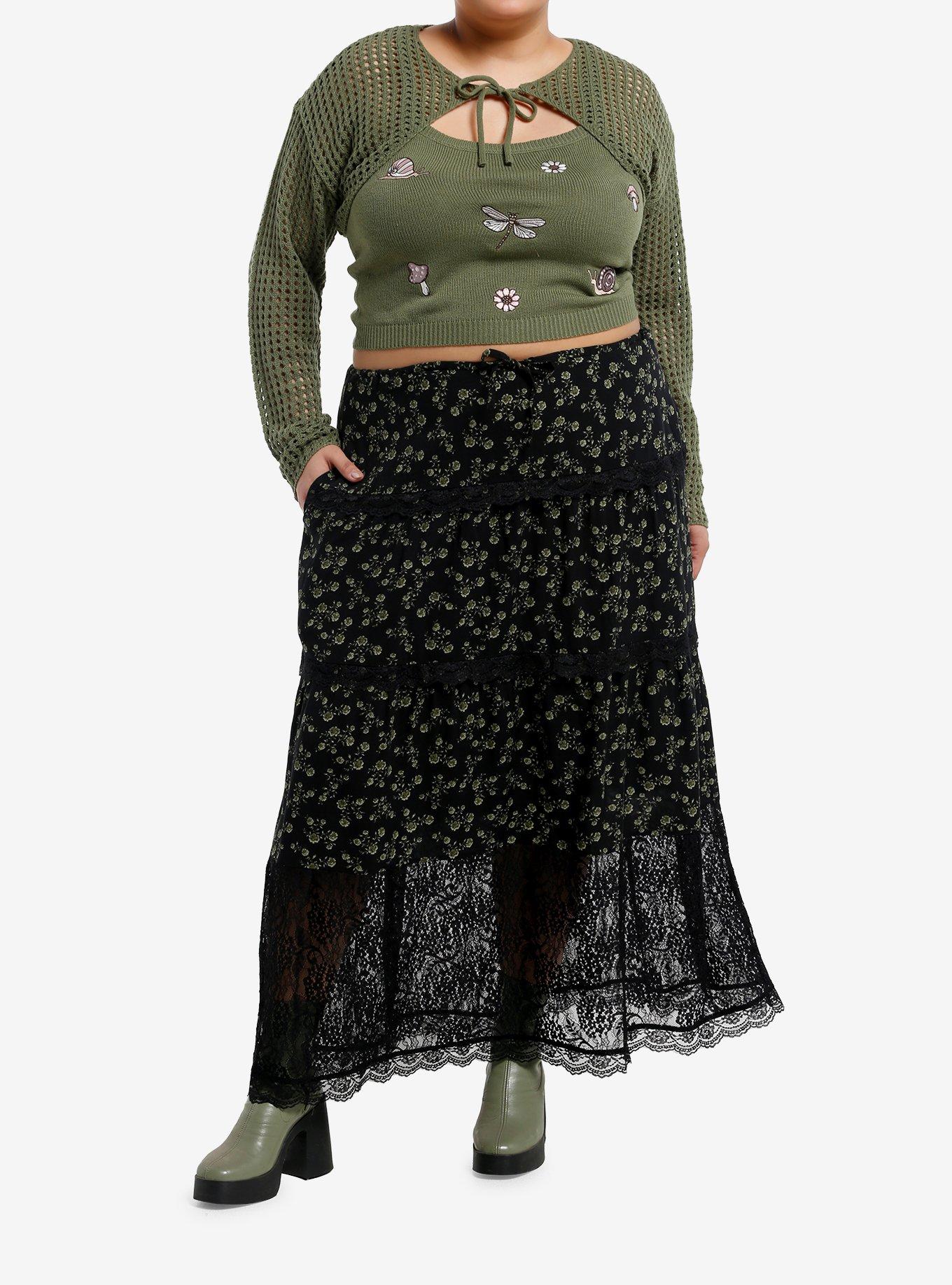 Thorn & Fable Green Cottagecore Girls Crop Shrug & Tank Top Set Plus Size, , hi-res