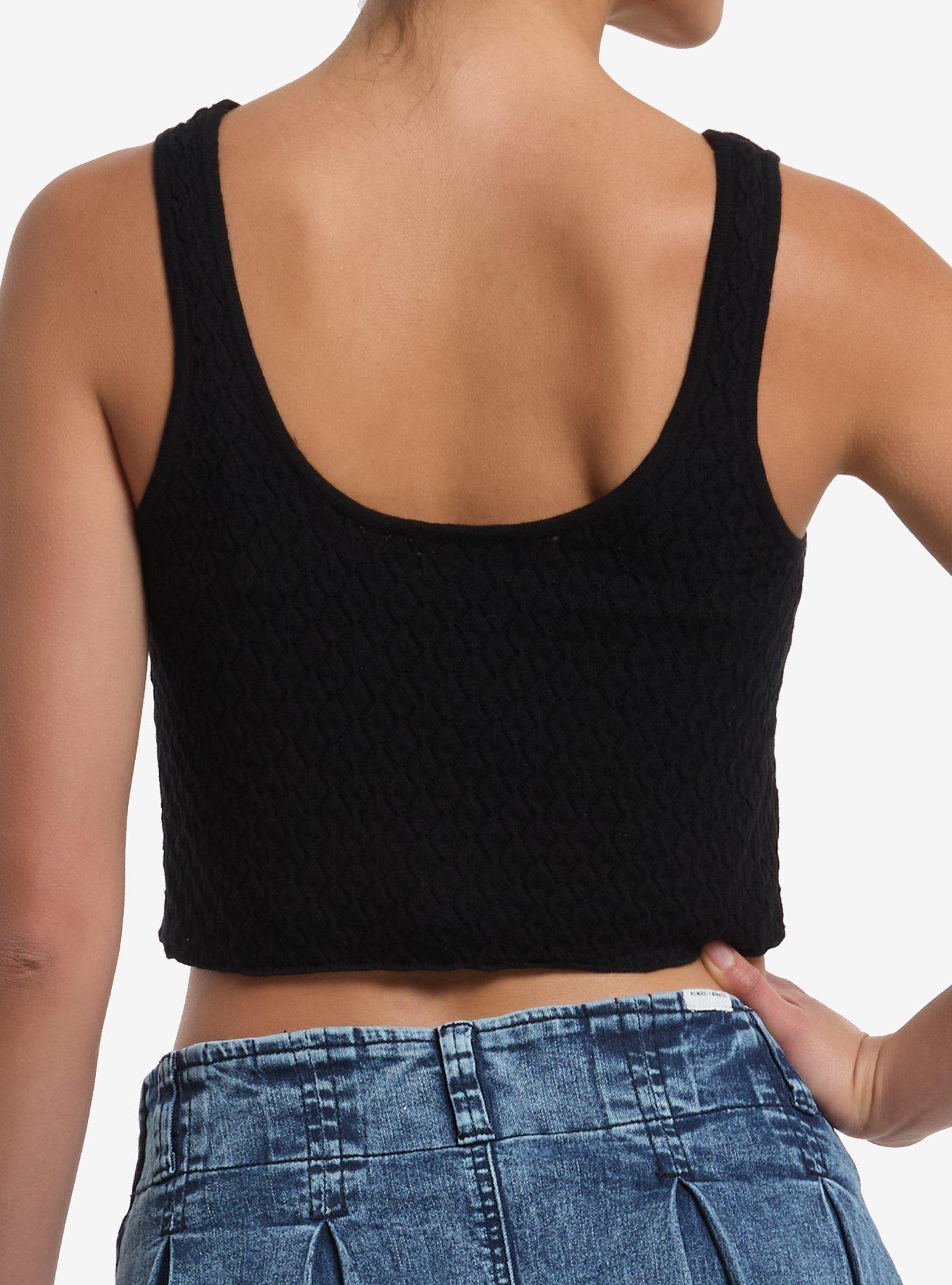 Cosmic Aura Black Tie-Front Girls Sweater Tank Top, BLACK, alternate