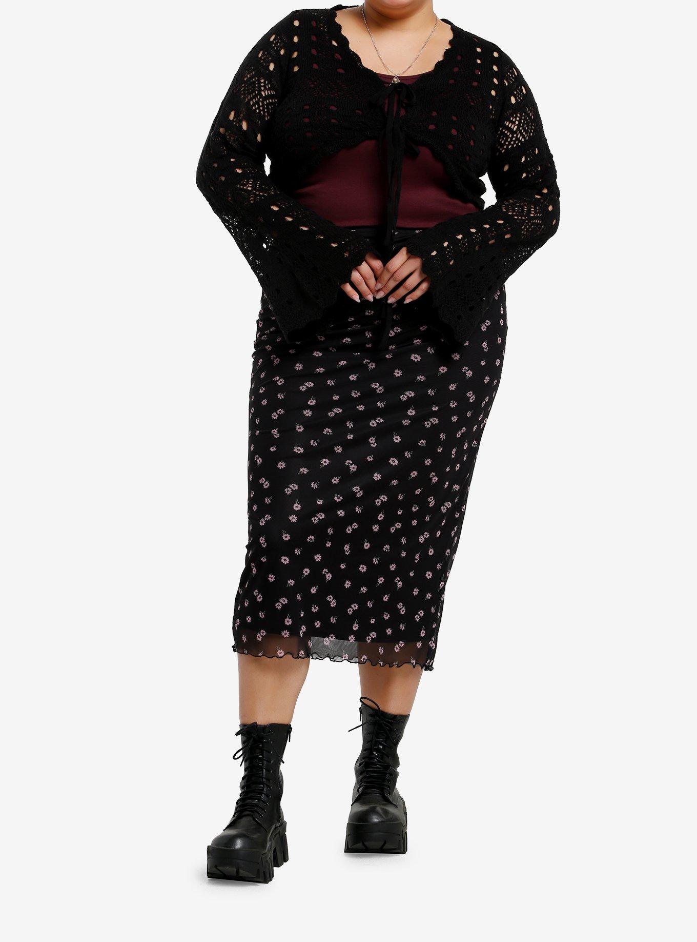 Cosmic Aura Black Bell Sleeve Girls Crop Shrug Plus Size, , hi-res