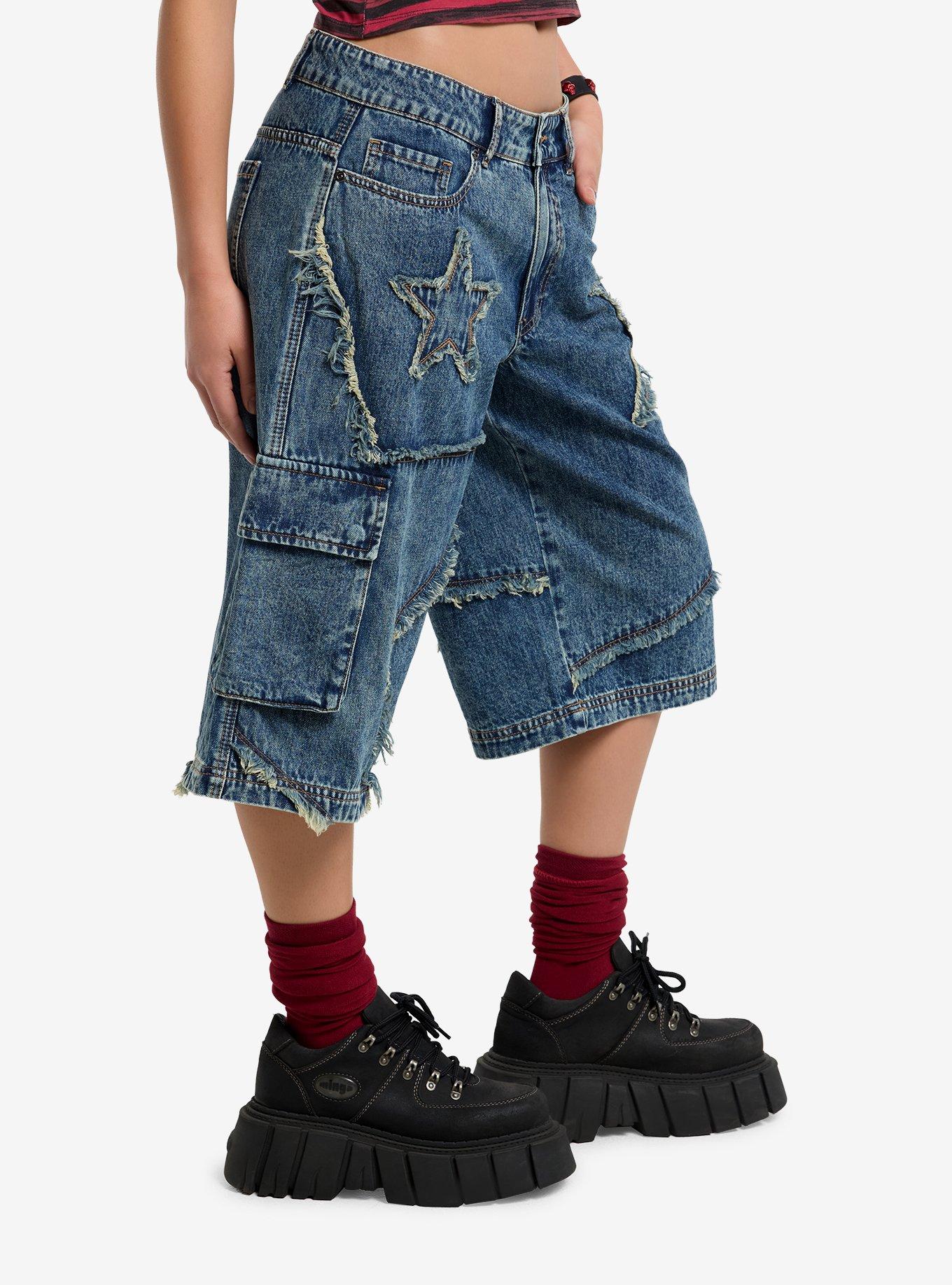 Frayed Star Cargo Shorts, DARK BLUE, alternate