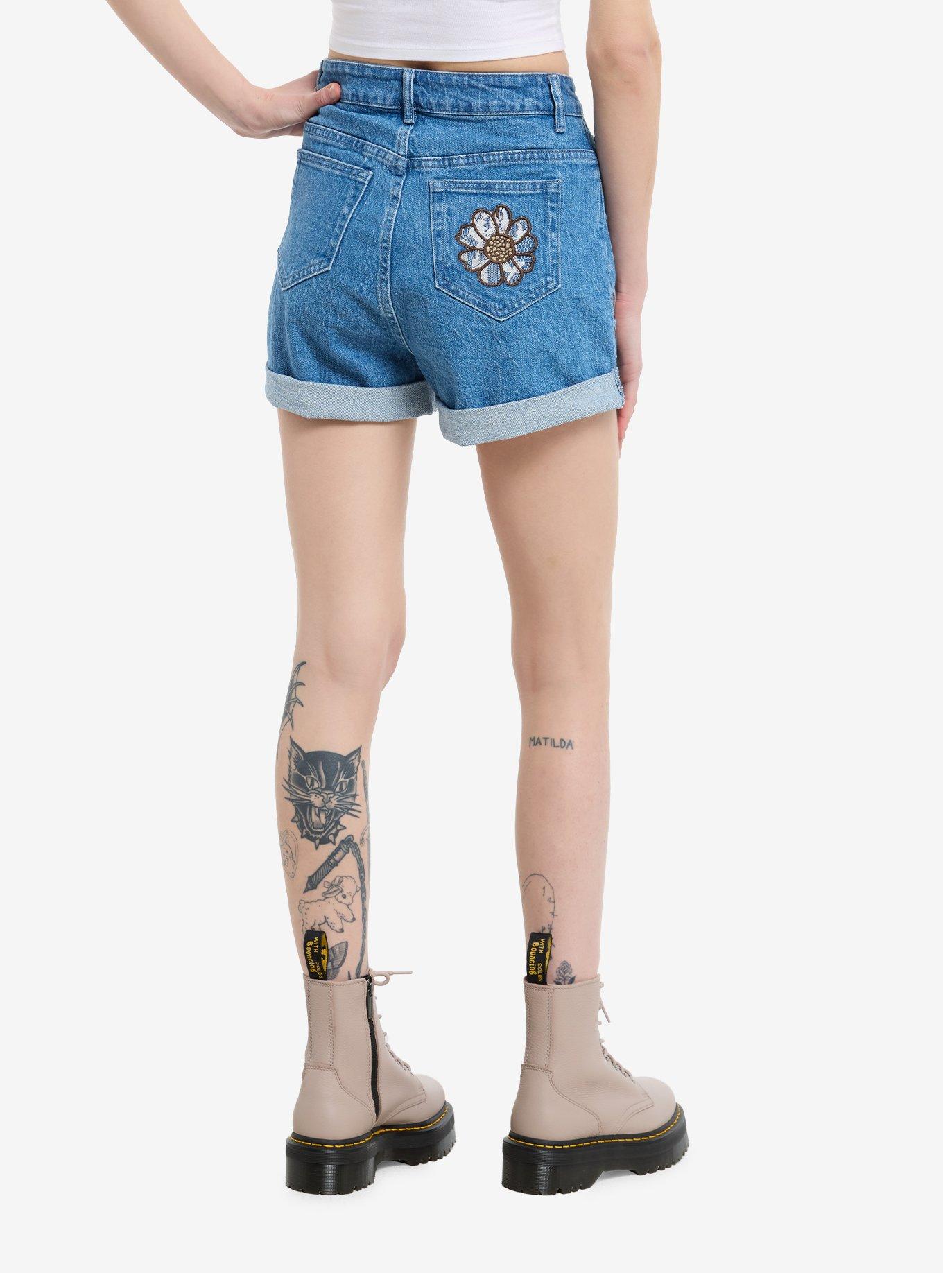 Mushroom Garden High-Rise Denim Mom Shorts, , hi-res