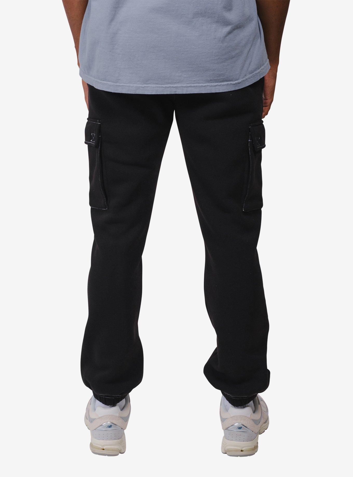 Black Contrast Stitch Cargo Sweatpant, BLACK, alternate