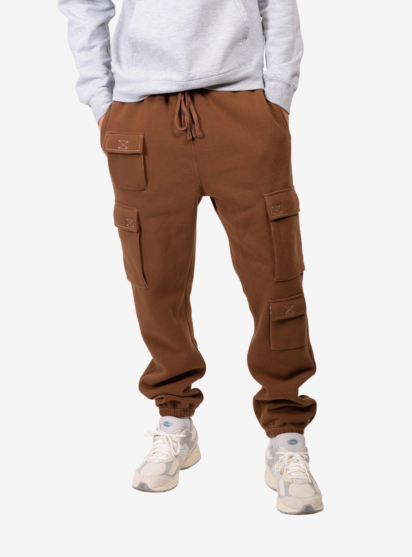 Toffee Contrast Stitch Cargo Sweatpant, , hi-res