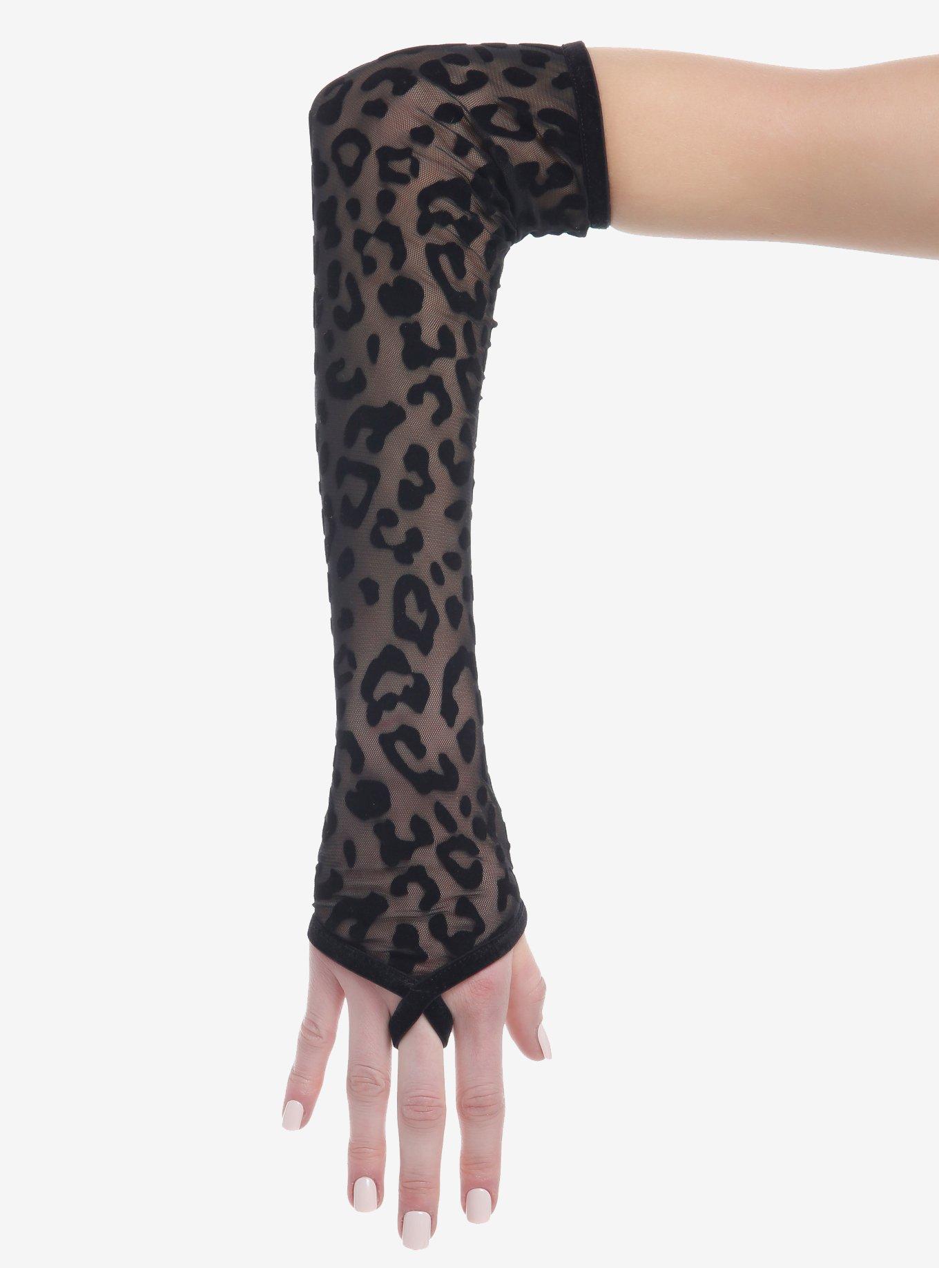 Black Leopard Mesh Ring Arm Warmers, , alternate