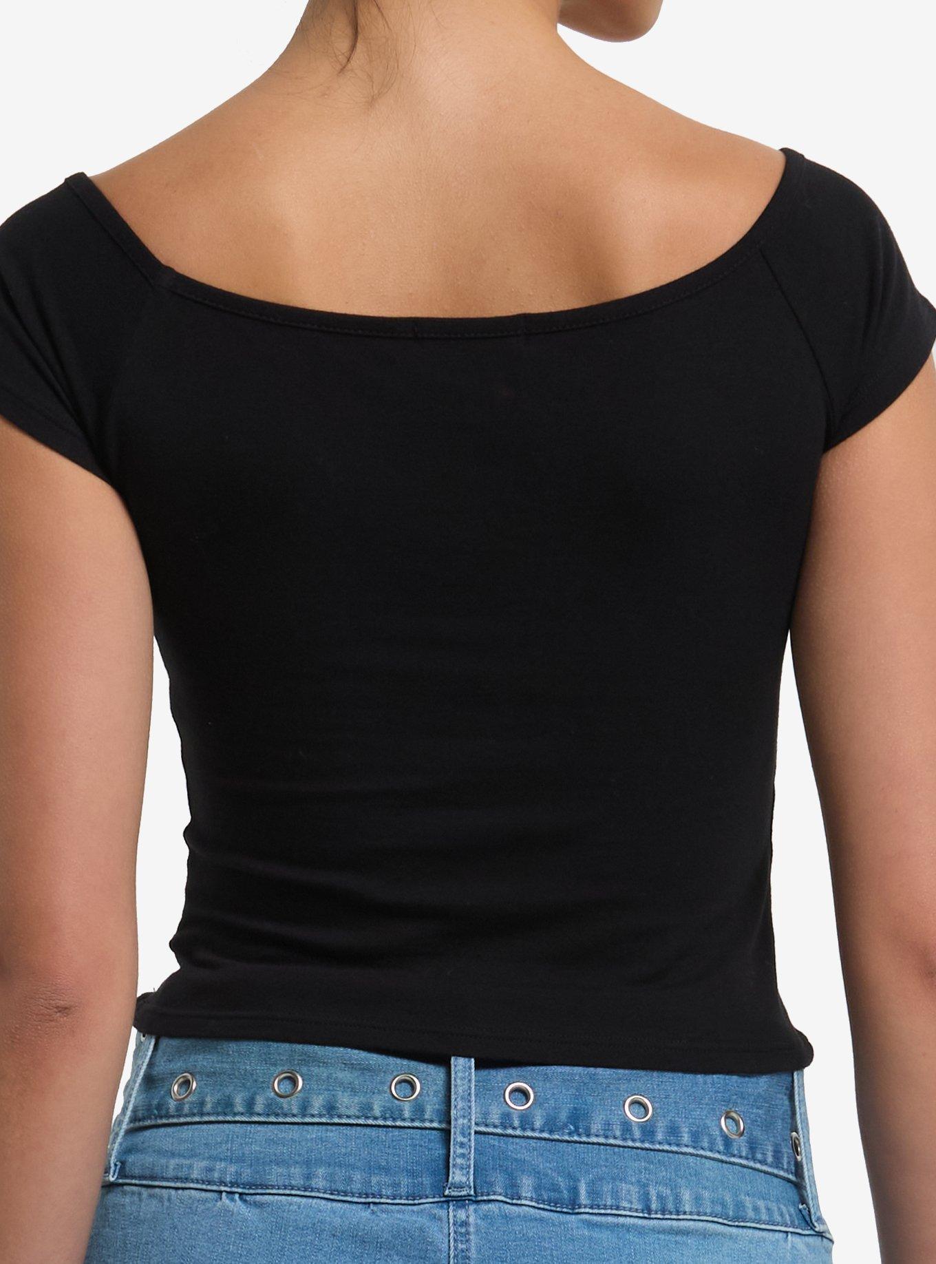 Gothic Cross Rib Cage Off-The-Shoulder Girls Top, BLACK, alternate