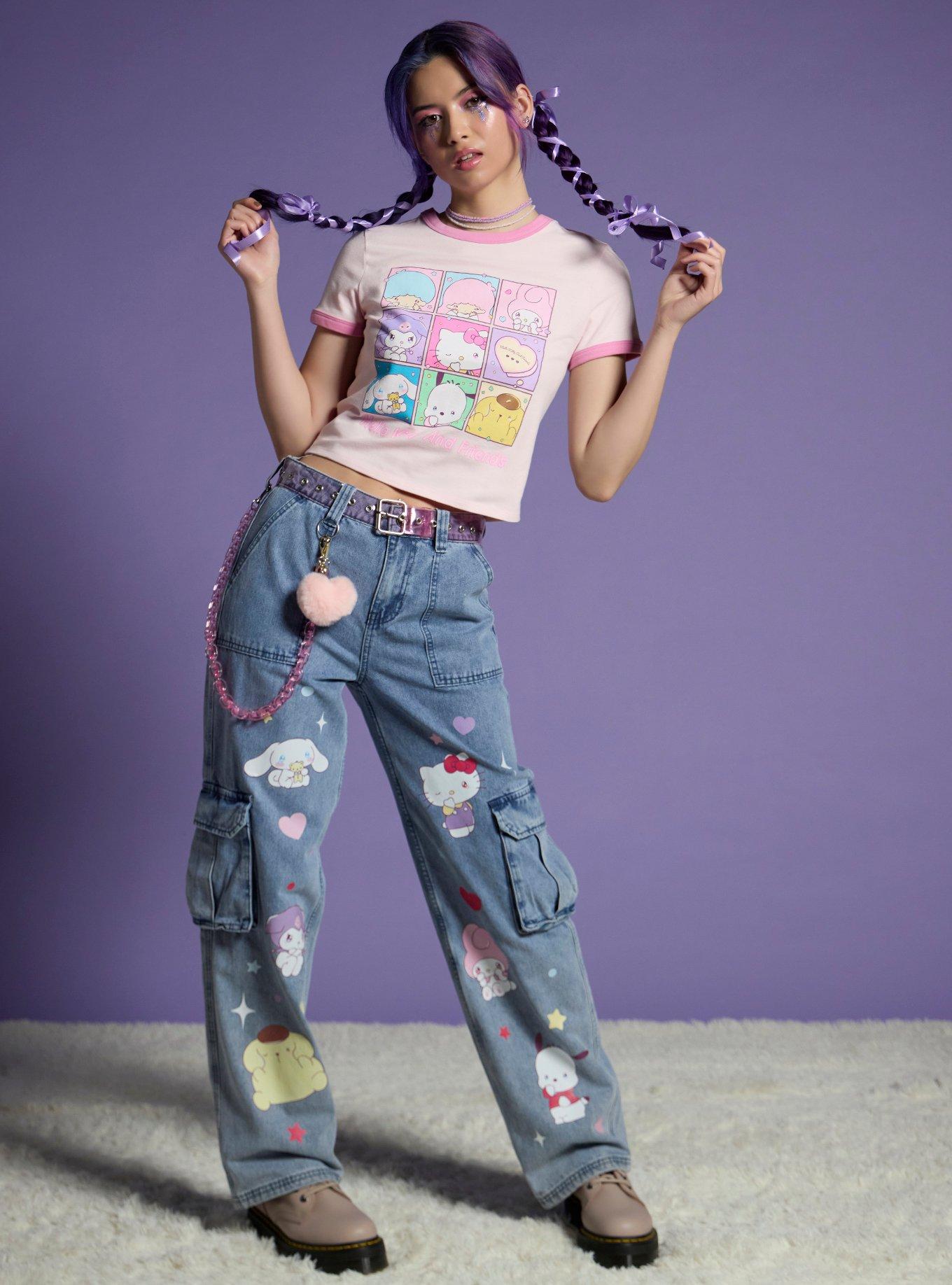 Hello Kitty And Friends Missing You Belted Cargo Jeans With Chain, , hi-res