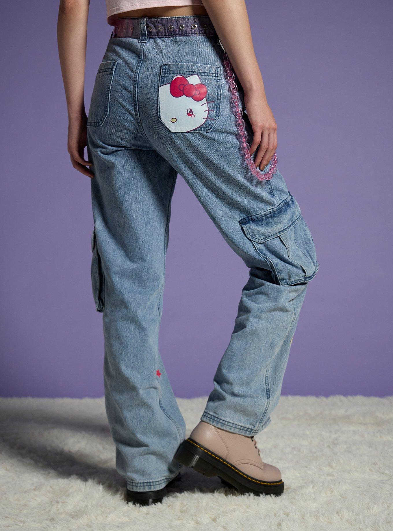 Hello Kitty And Friends Missing You Belted Cargo Jeans With Chain, MULTI, alternate