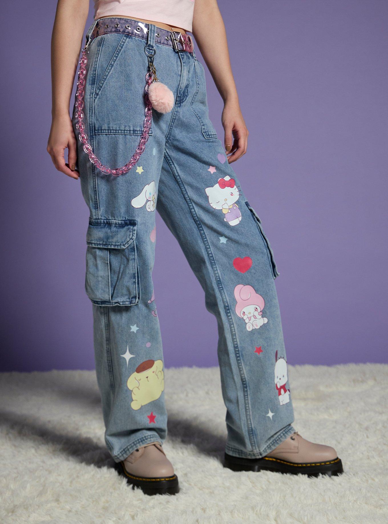 Hello Kitty And Friends Missing You Belted Cargo Jeans With Chain, MULTI, alternate