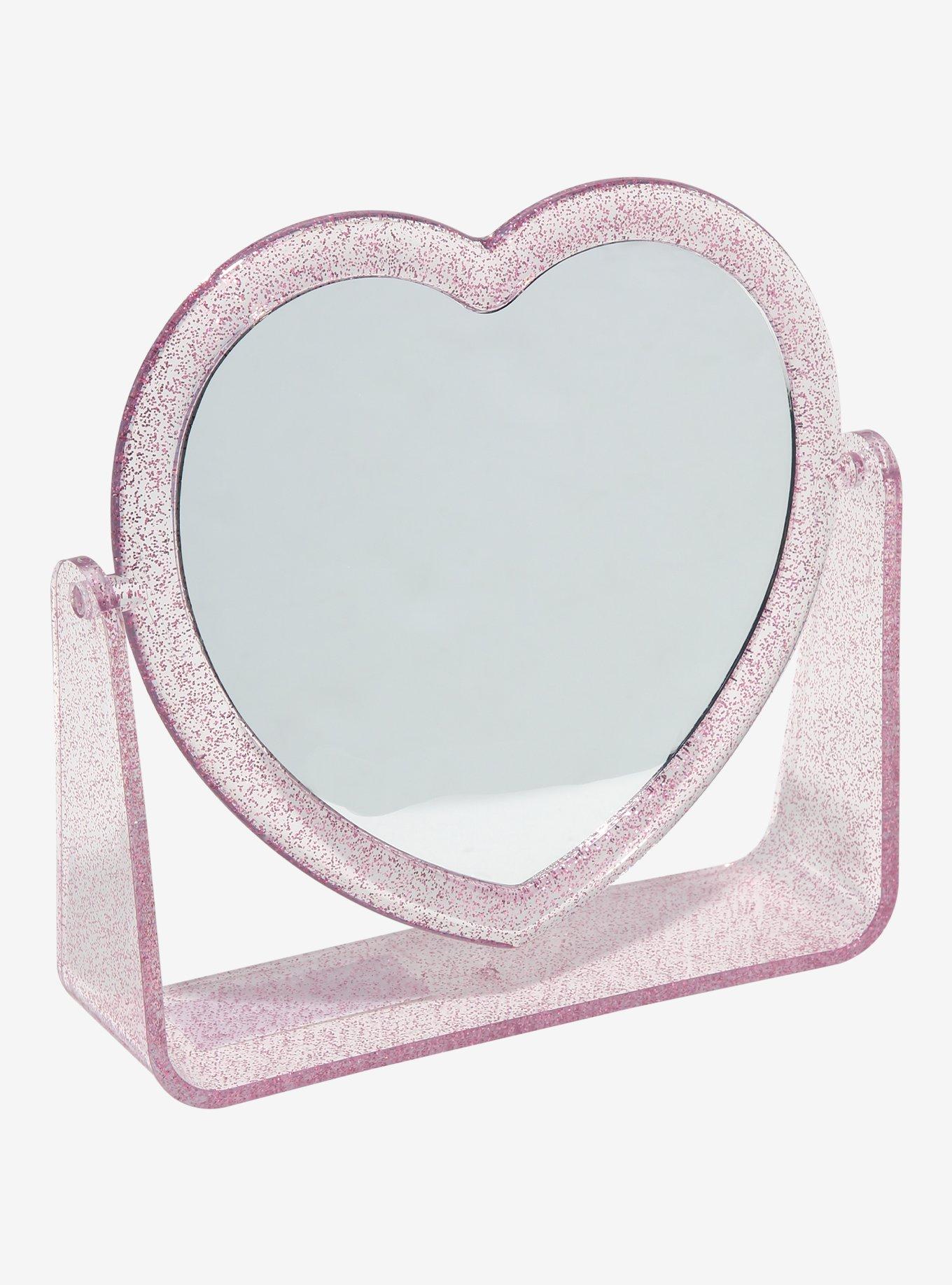 Pink Glitter Heart Magnifying Vanity Mirror, , hi-res