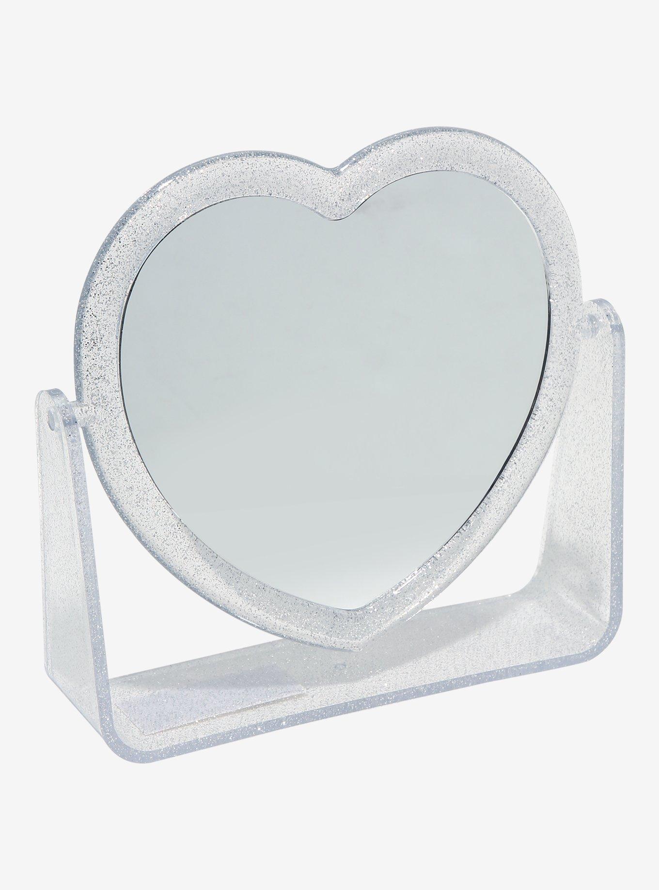 Silver Glitter Heart Magnifying Vanity Mirror, , hi-res