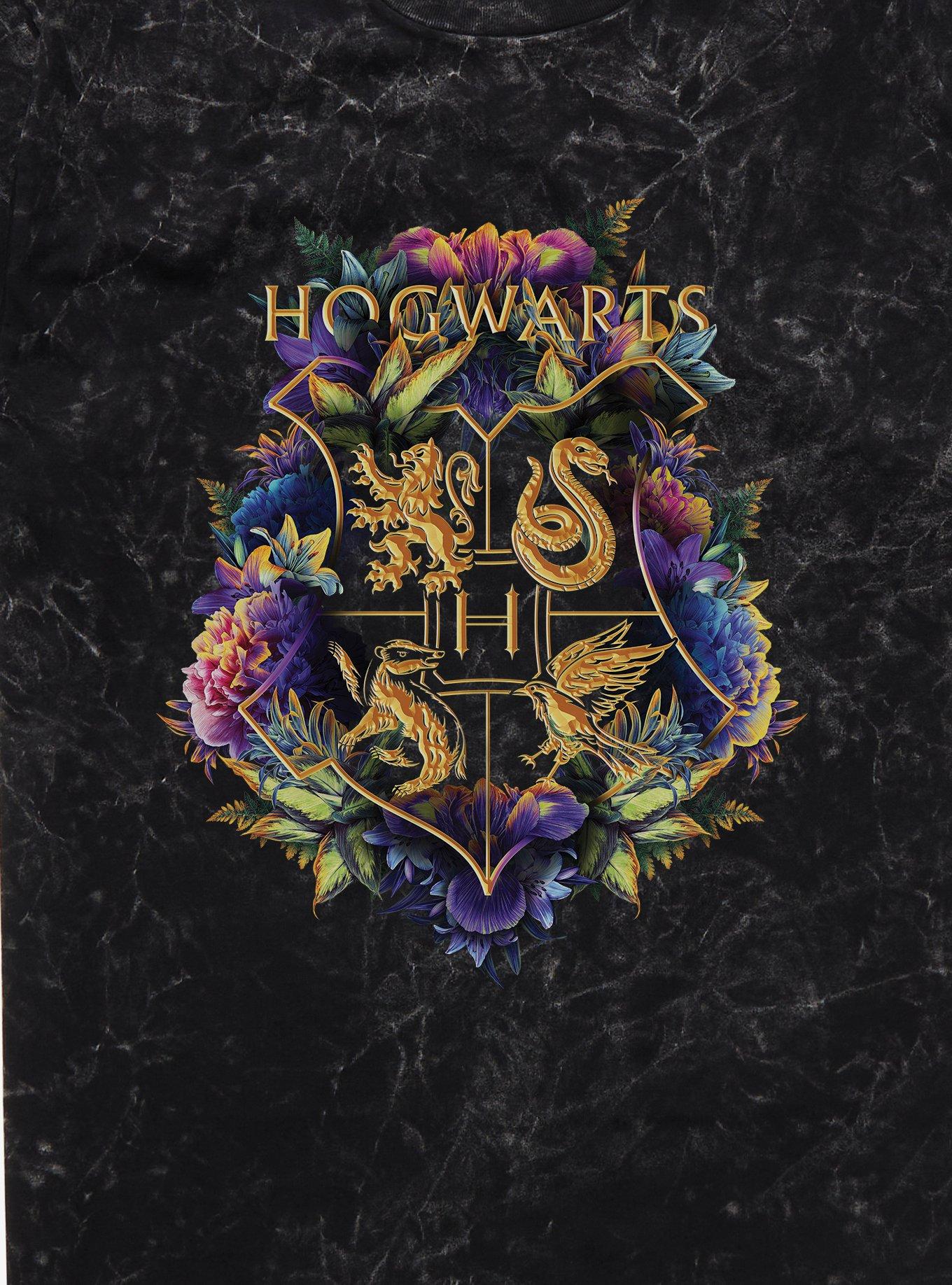 Harry Potter Hogwarts Floral Crest Mineral Wash T-Shirt, , hi-res