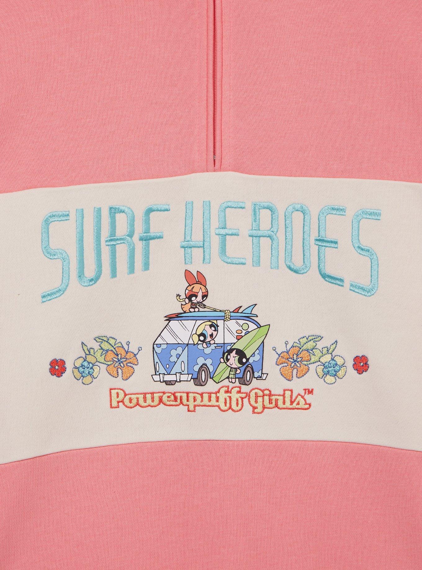The Powerpuff Girls Surf Heroes Women's Plus Size Quarter Zip Crewneck - BoxLunch Exclusive, LIGHT PINK, alternate