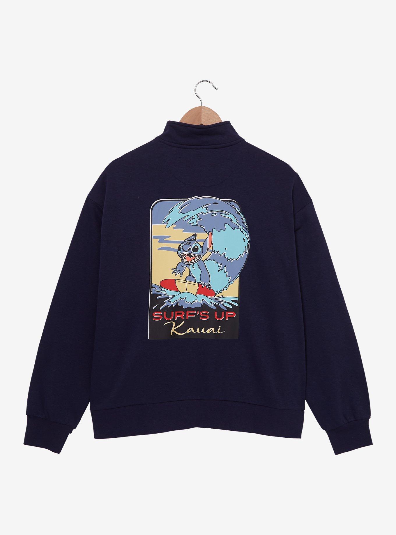 Disney Lilo & Stitch Ohana Surf's Up Women's Plus Size Quarter Zip Sweatshirt &mdash; BoxLunch Exclusive, NAVY, alternate