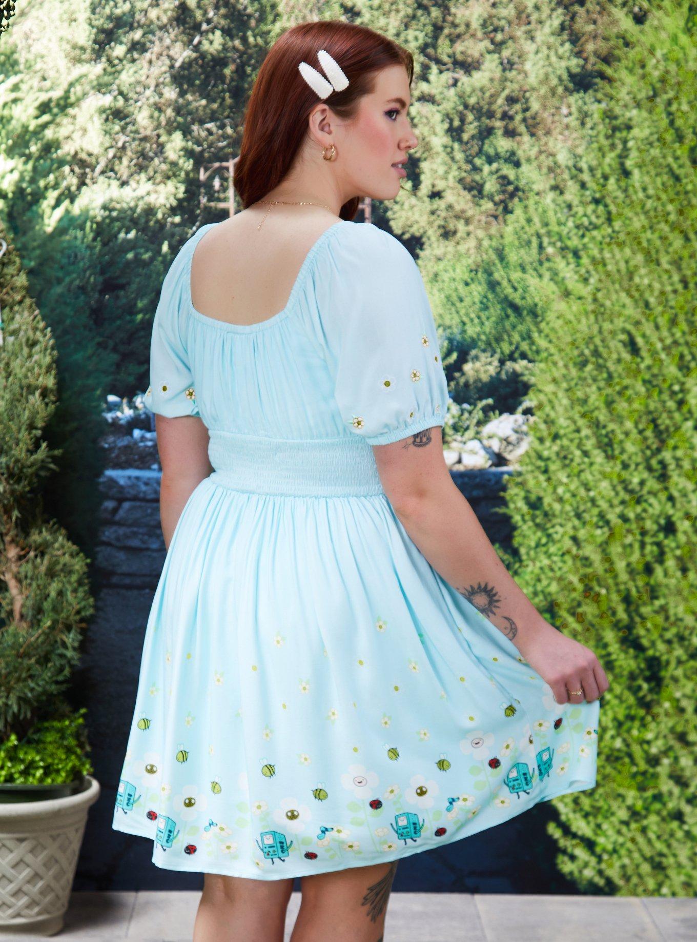 Adventure Time Characters Floral Plus Size Smock Dress - BoxLunch Exclusive, LIGHT BLUE, alternate