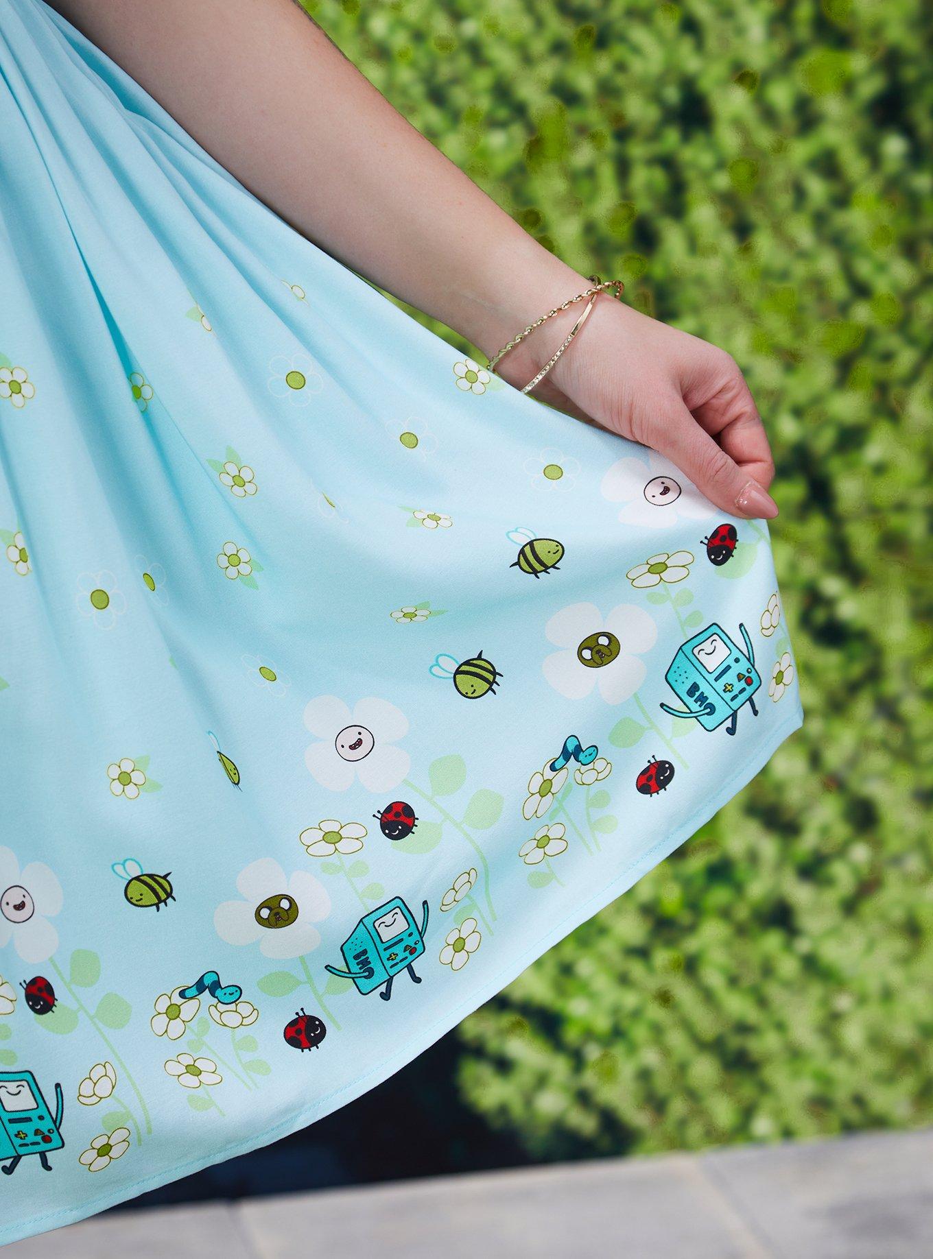 Adventure Time Characters Floral Plus Size Smock Dress - BoxLunch Exclusive, LIGHT BLUE, alternate