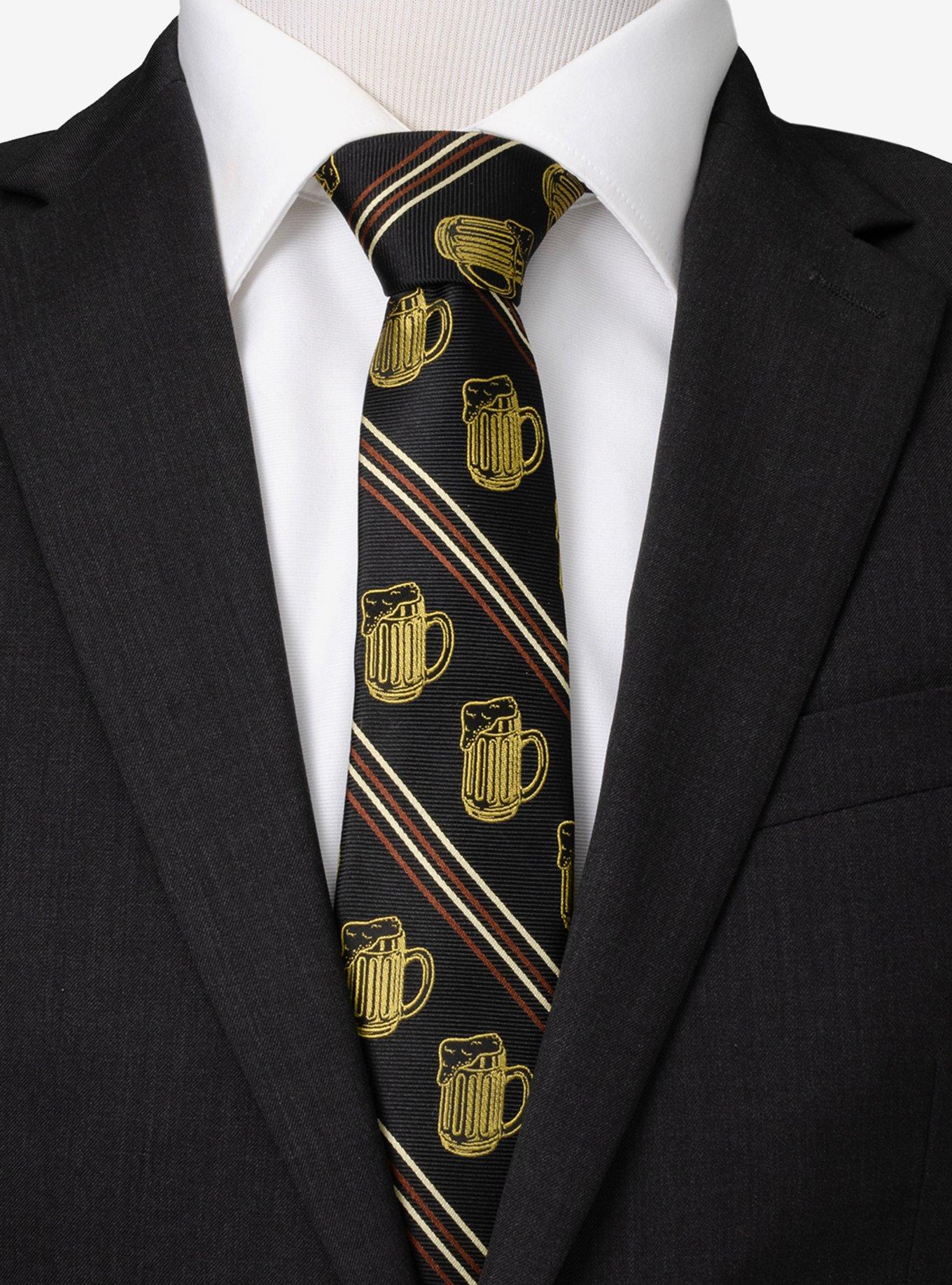 Beer Aficionado Black Striped Silk Blend Tie, , alternate