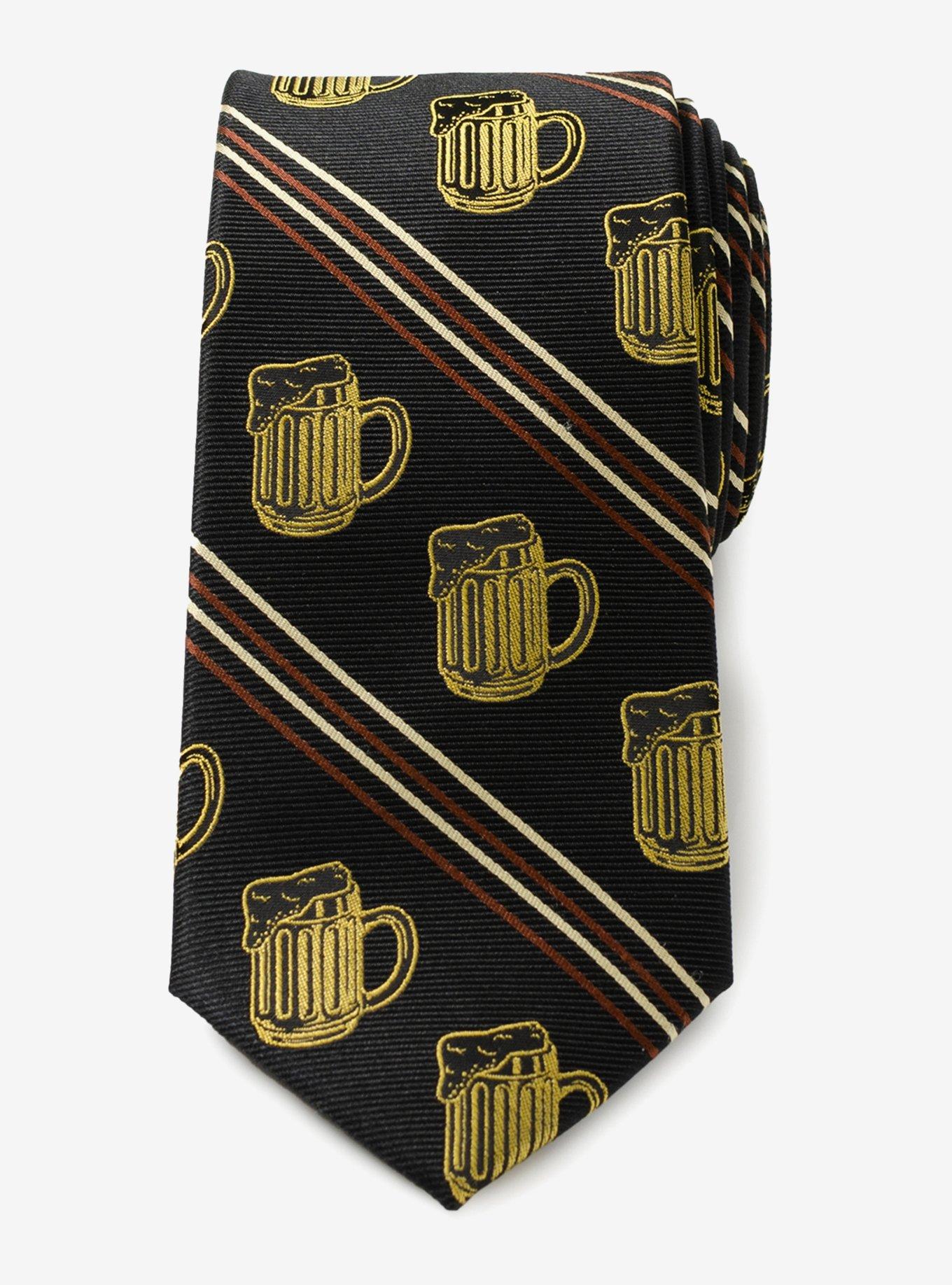 Beer Aficionado Black Striped Silk Blend Tie, , alternate